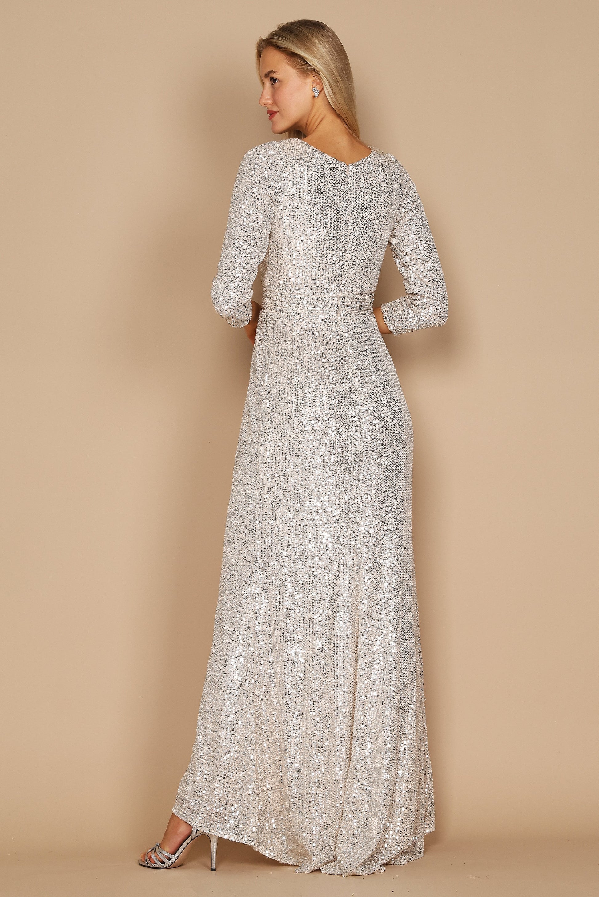 Long Sleeve Sequin Formal Hand Beaded Dress