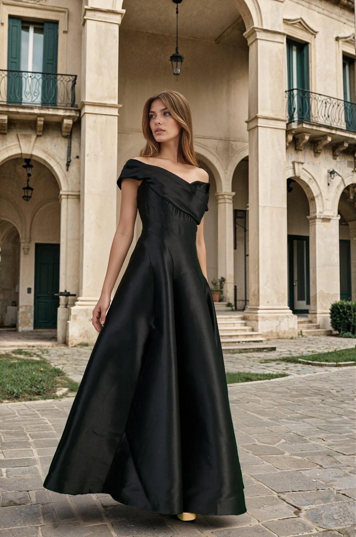 Evening Gown Dylan & Davids Corset Satin - Long Formal Dress With Removable  Off-Shoulder Sleeves Evening Dress