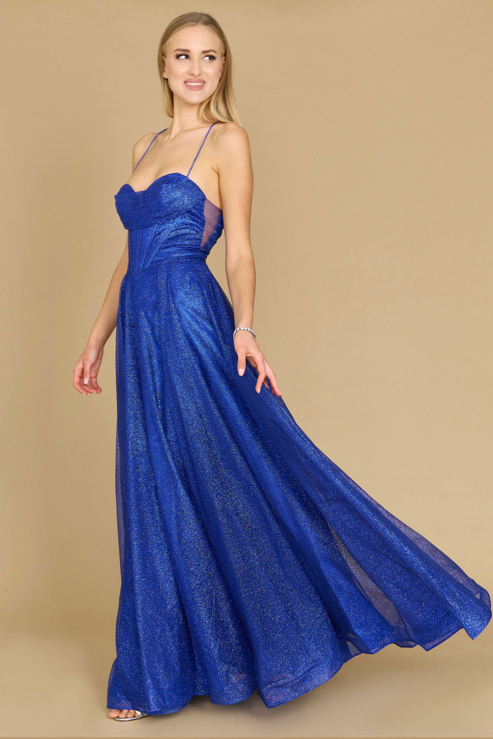 Prom Dresses Long Sparkling Cowl Corset Prom Dress Royal Blue