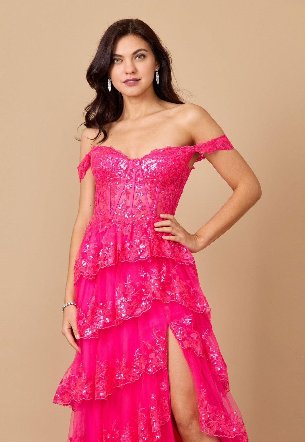 Long Sequin Sheer Corset Prom Dress