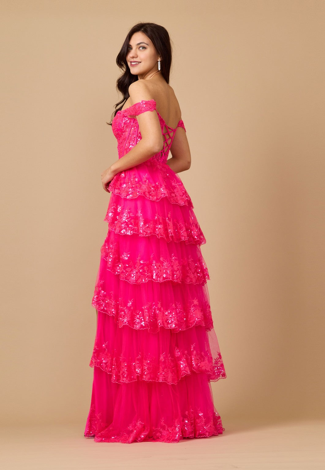 Long Sequin Sheer Corset Prom Dress
