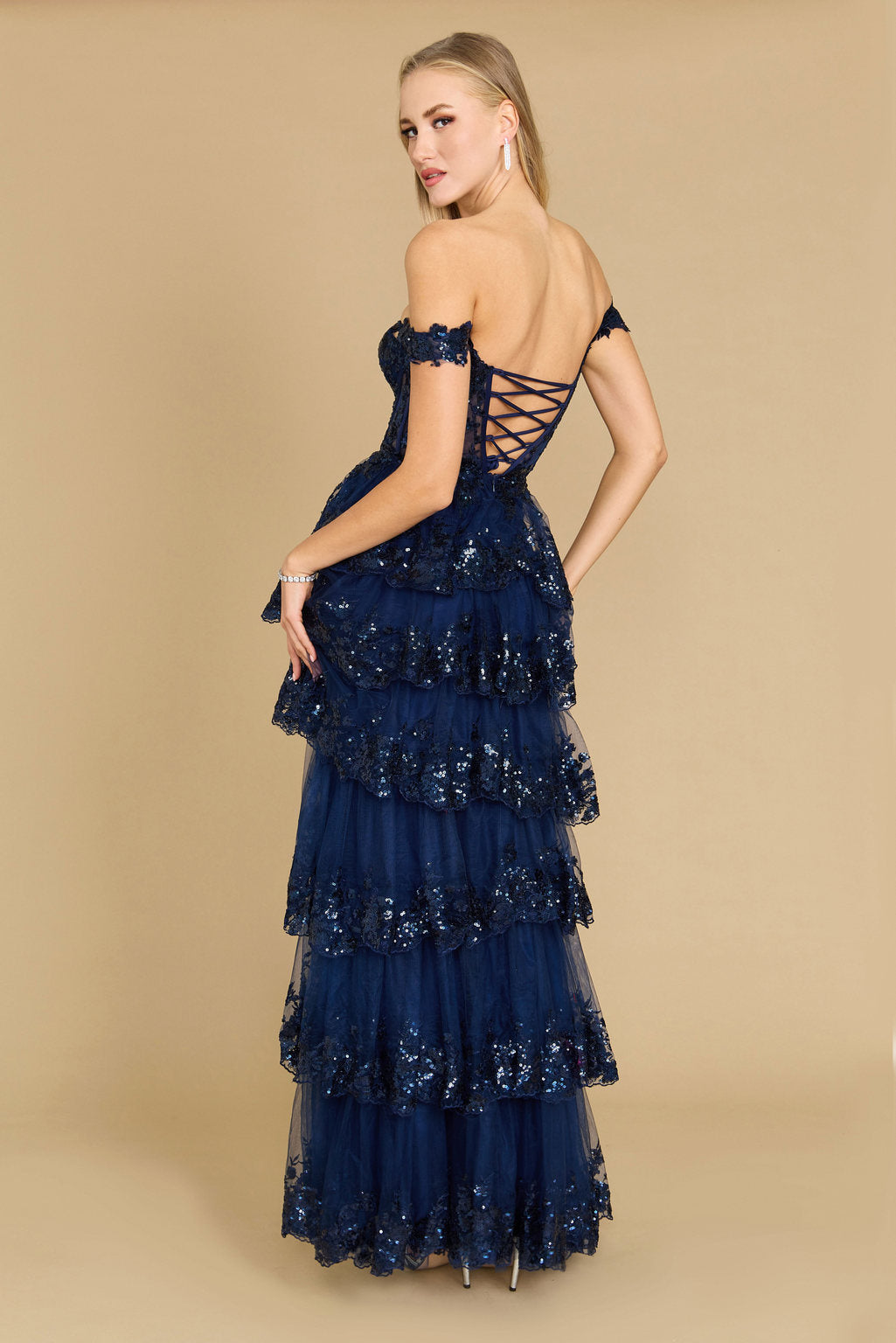 Long Sequin Sheer Corset Prom Dress