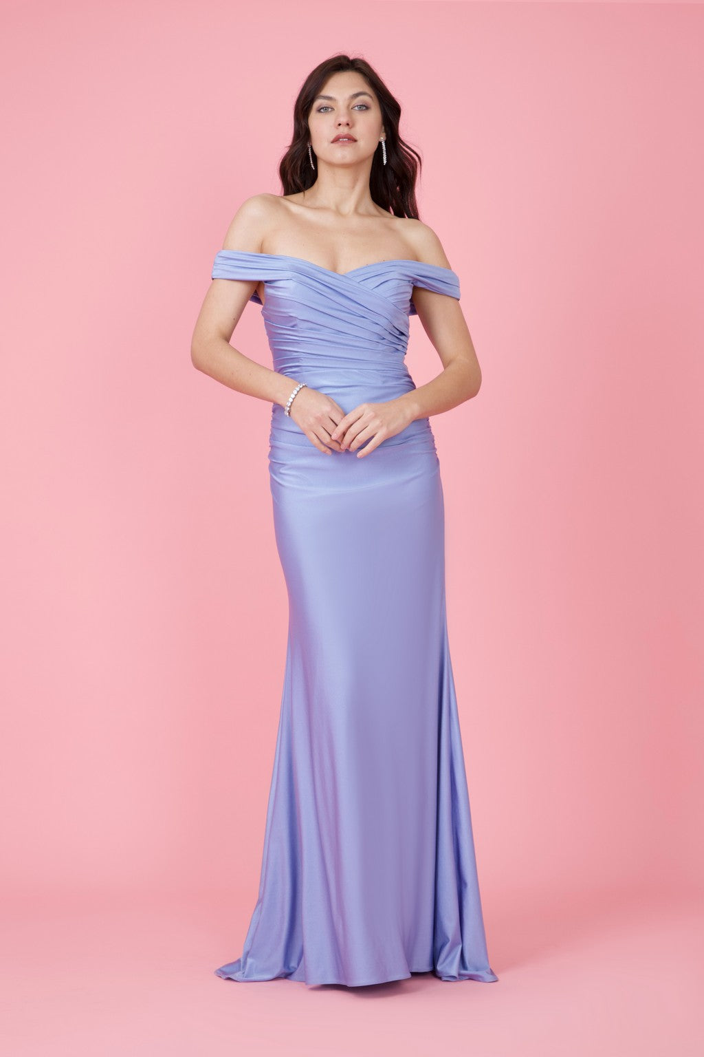 Formal Dresses Long Stretch Formal Off Shoulder Dress French Periwinkle
