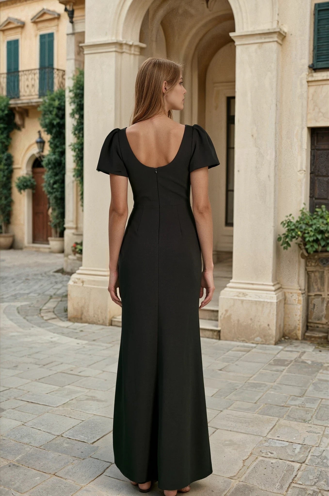 Long Corset Formal Dress Puff Sleeves