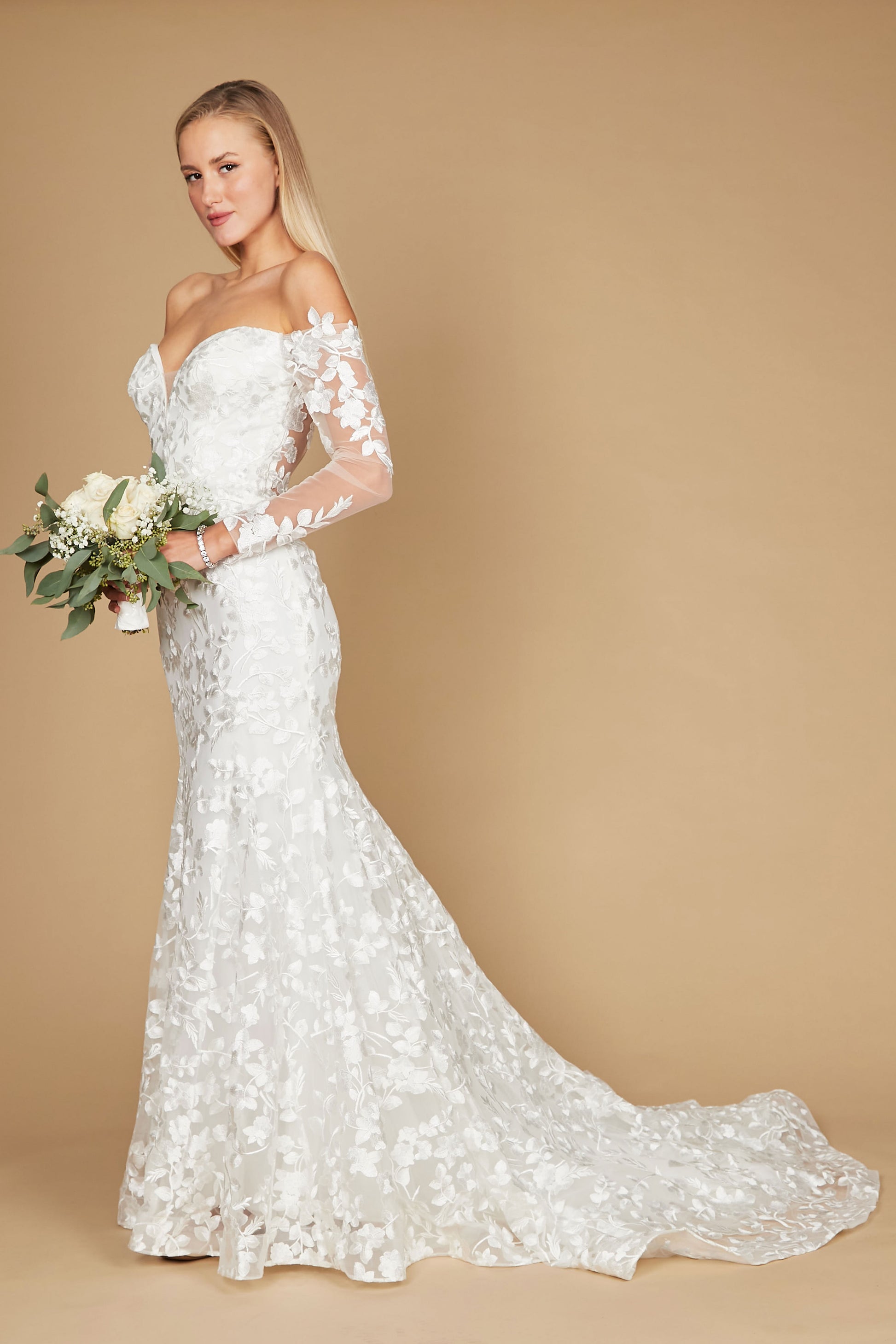 Lace Long Off Shoulder Mermaid Wedding Dress