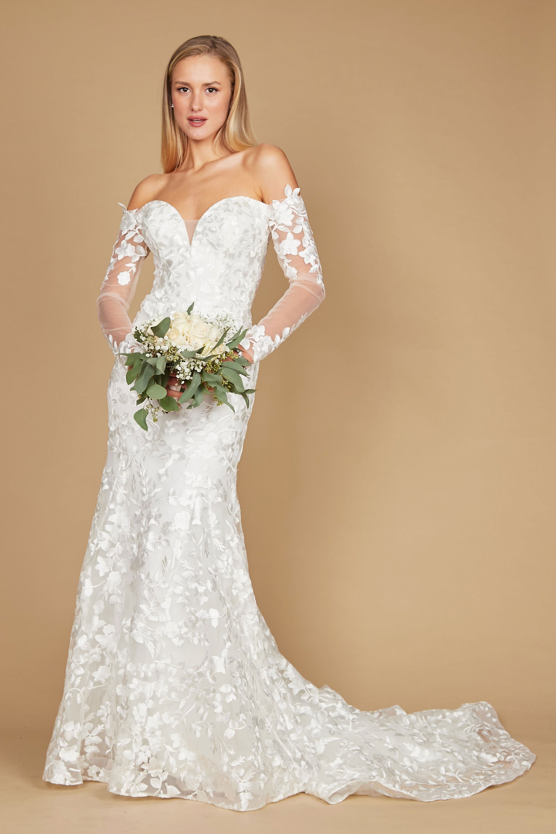 Lace Long Off Shoulder Mermaid Wedding Dress