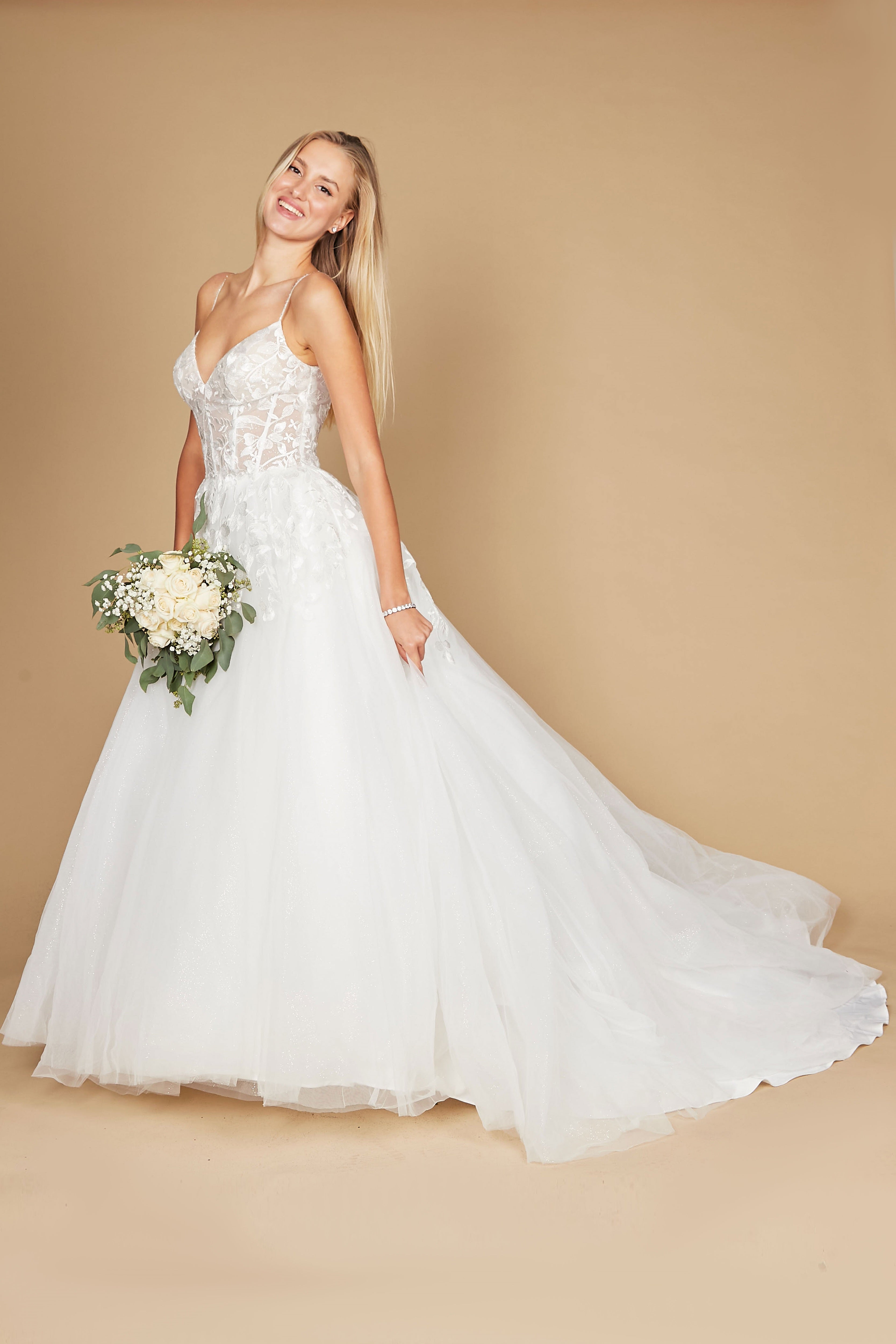 Wedding Dresses Simple Long Spaghetti Strap Wedding Dress Off White