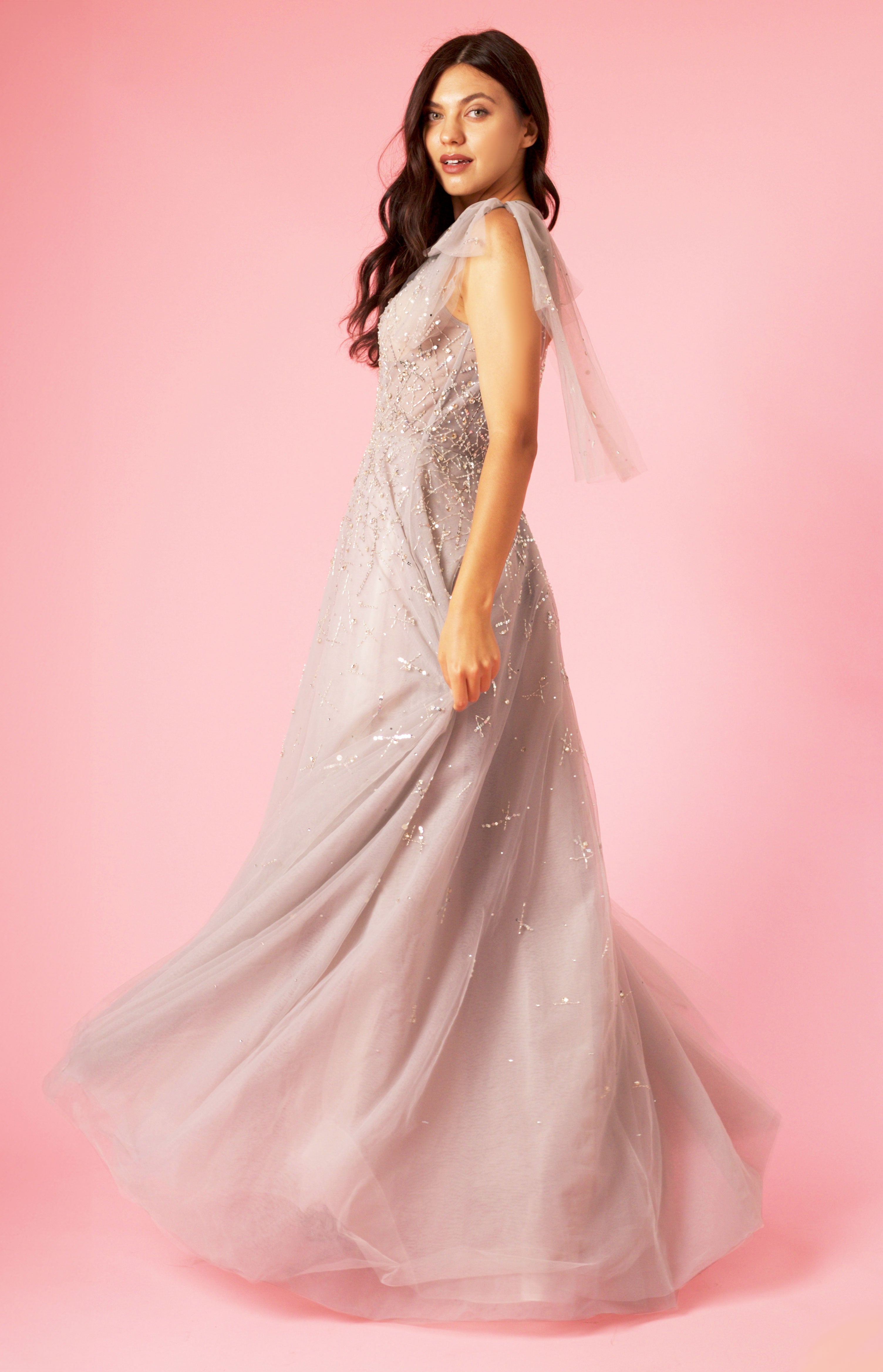 Formal Dresses Short Sleeve Silver Formal Evening Dress Silver