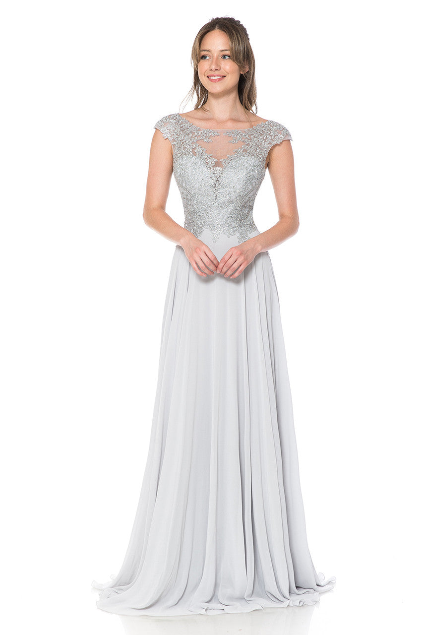 Formal Dresses Long A Line Lace Applique Prom Dress Lenovia 8123 Silver