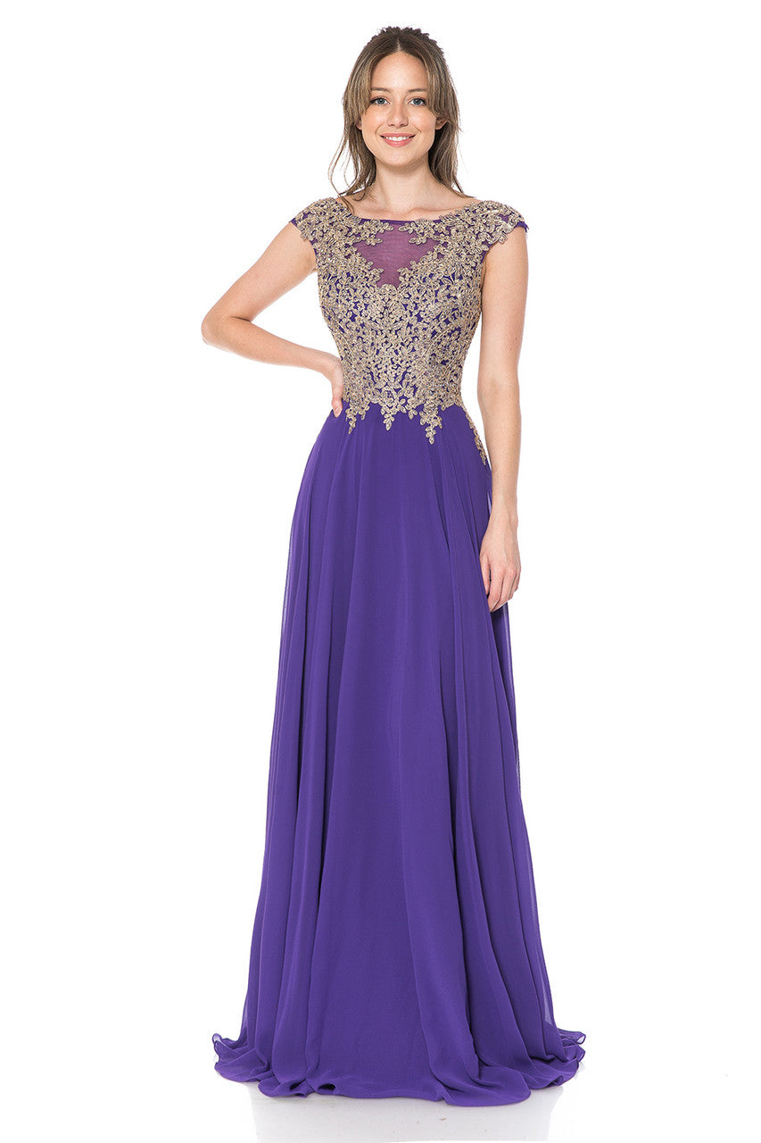 Formal Dresses Long A Line Lace Applique Prom Dress Lenovia 8123 Purple