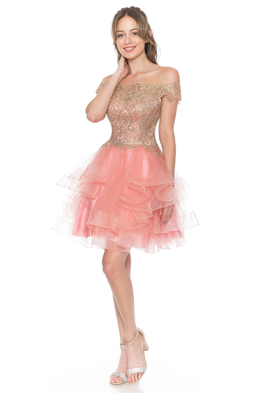Cocktail Dresses Short Homecoming Ruffle Beaded Cocktail Dress Lenovia 8151 Melon