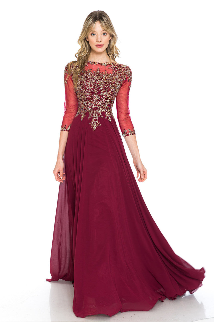 Mother of the Bride Dresses Formal Mother of the Bride Long Beaded Dress Lenovia 8171 Burgundy