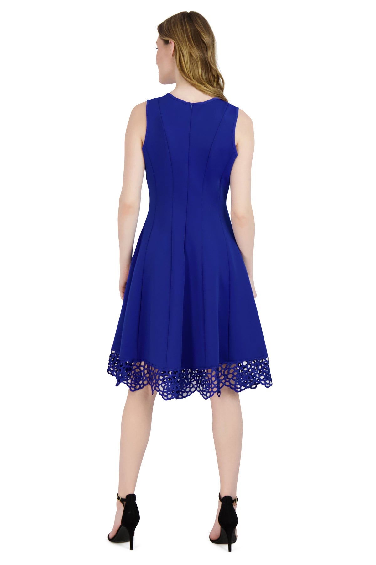 Donna Ricco Sleeveless Embroidered Hem A-Line Scuba Dress DR50170
