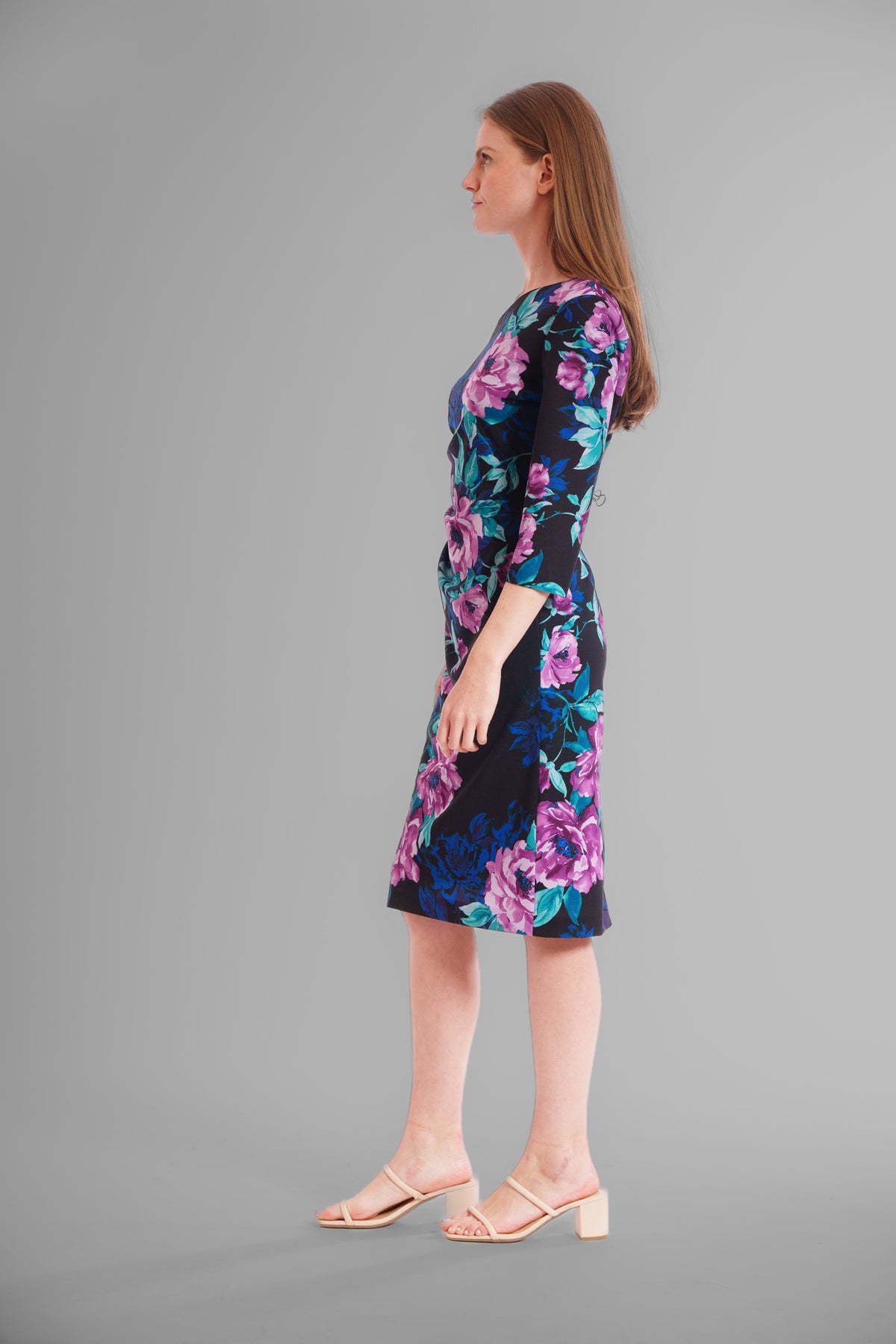 Donna Ricco DR53009 Black Multi floral midi dress side view