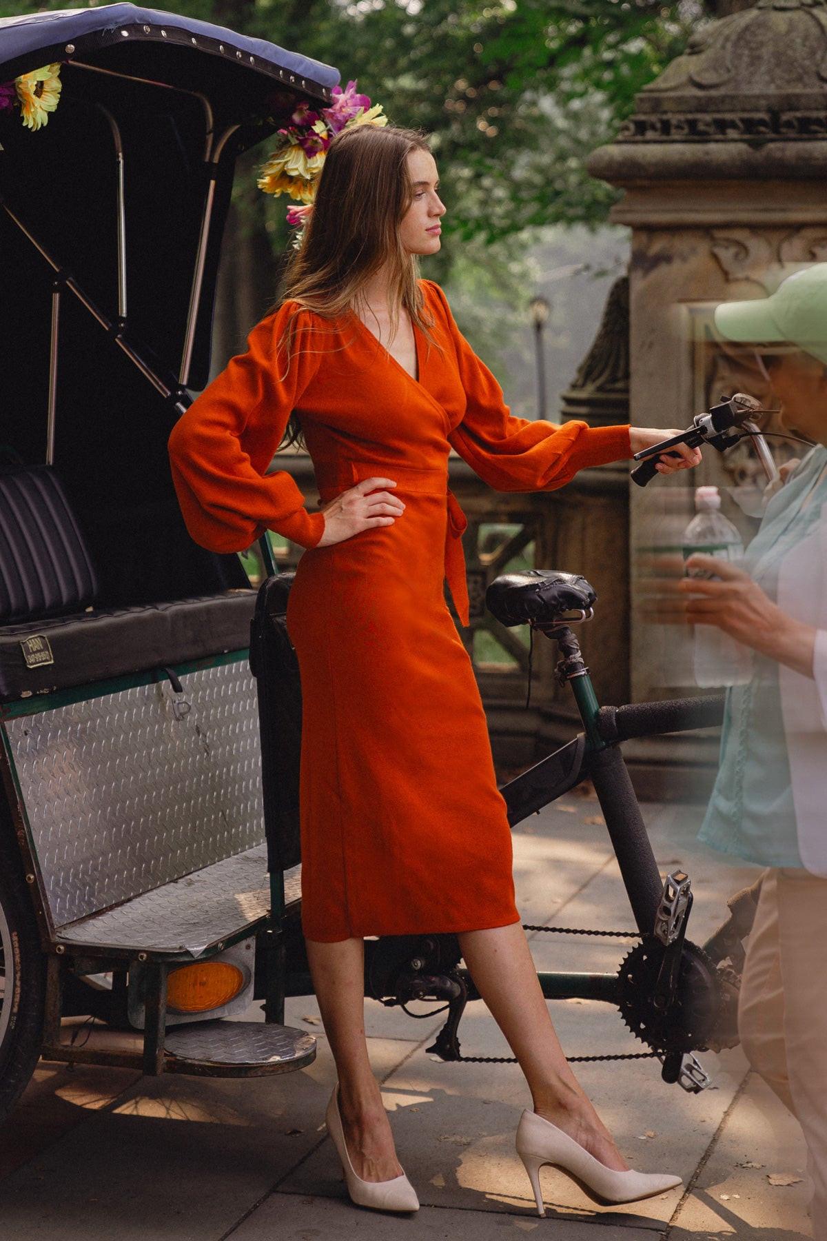 V-Neck Midi Jersey Cocktail Sheath Flying Tomato ISW5183