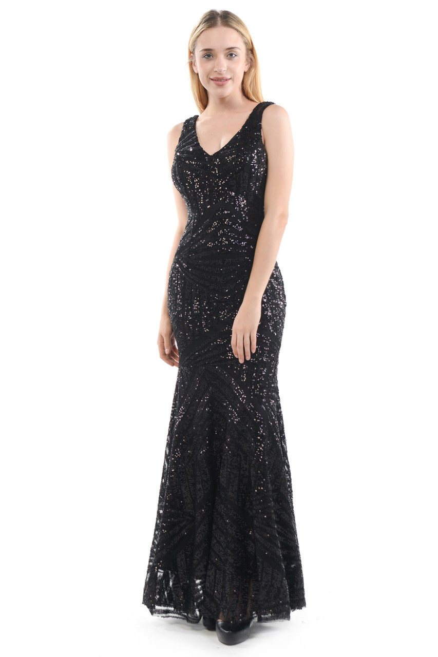Formal Dresses Long Mermaid Sequin Formal Dress Lenovia 5150 Black
