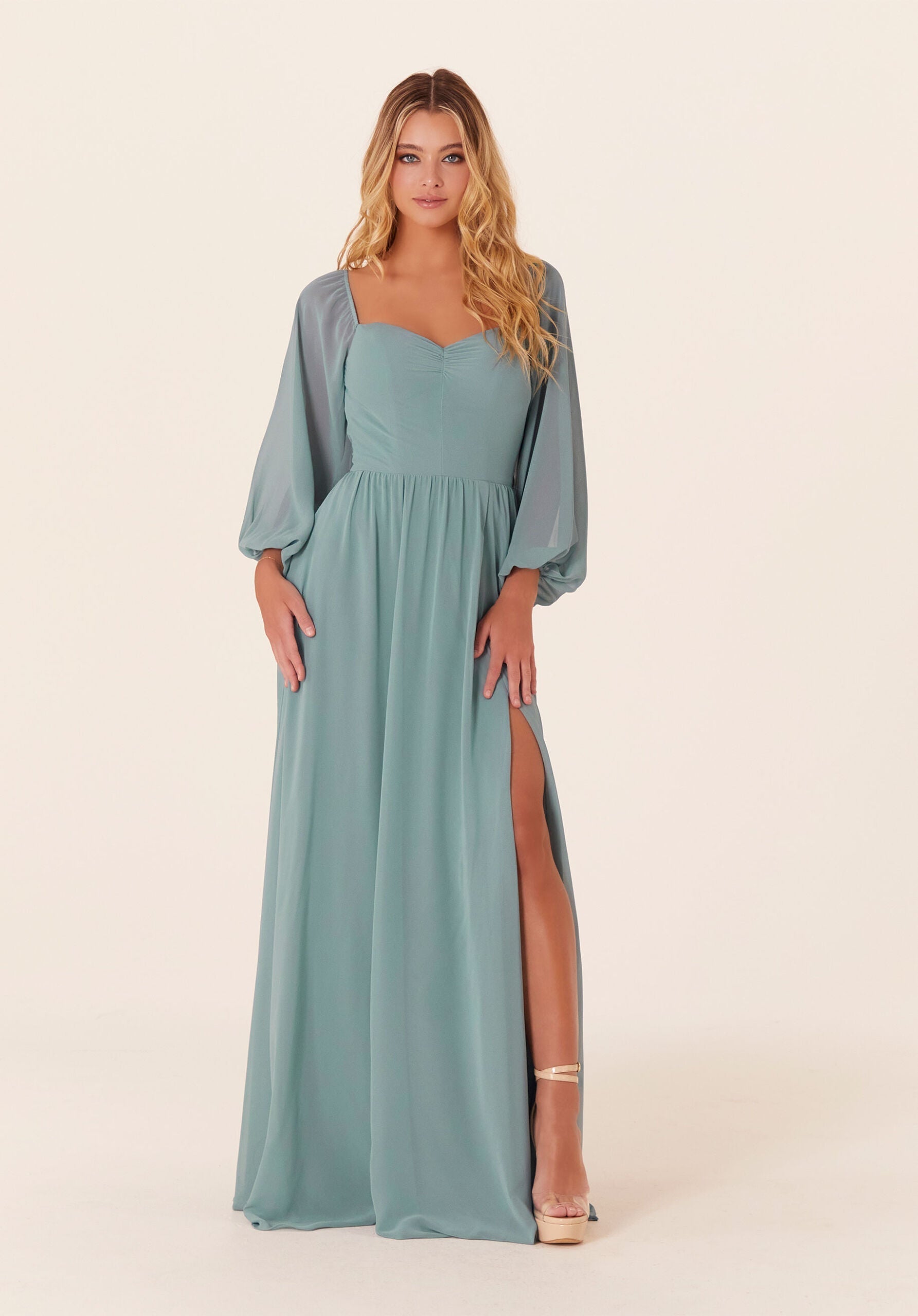Mother of the Bride Dresses Long Sleeve A Line Formal Mother of the Bride Dress Deep Sea-Chiffon-21830-Pleated