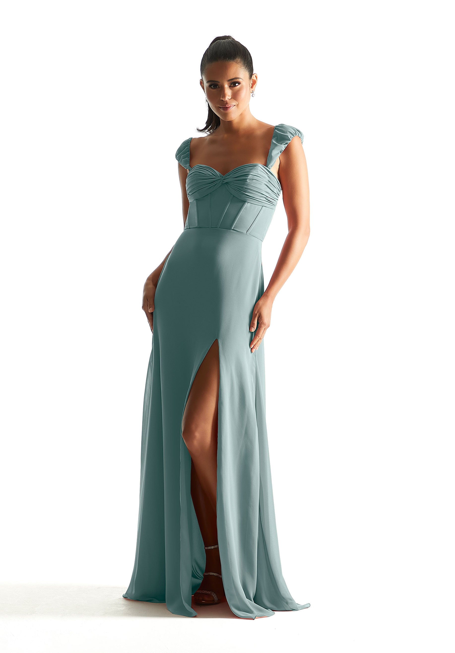 Formal Dresses Formal Long Corset Slit Evening Dress Deep Sea-Chiffon-21855-Corset
