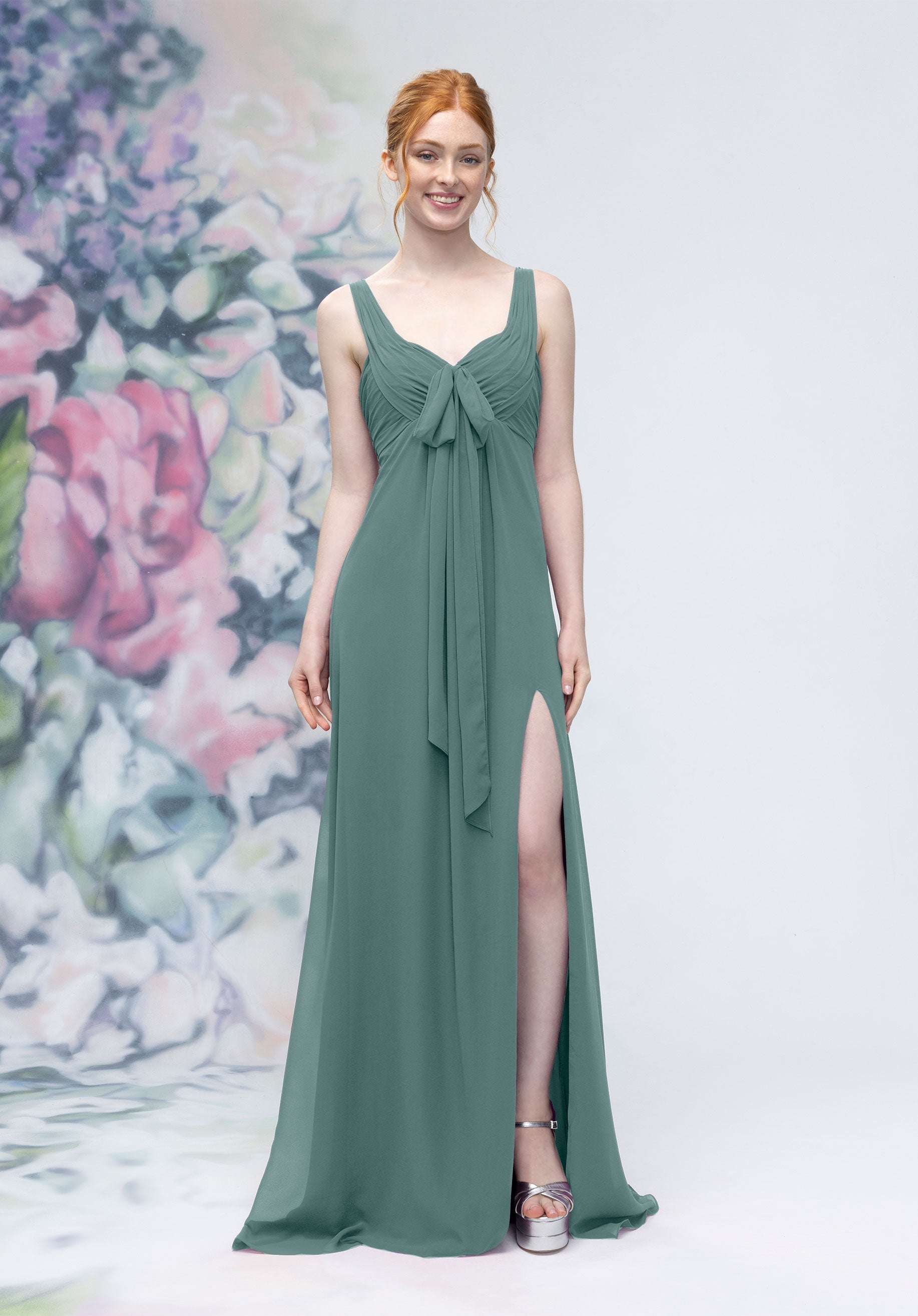 Formal Dresses Formal Slit Long A Line Dress Deep Sea-Chiffon-3030009-Pleated