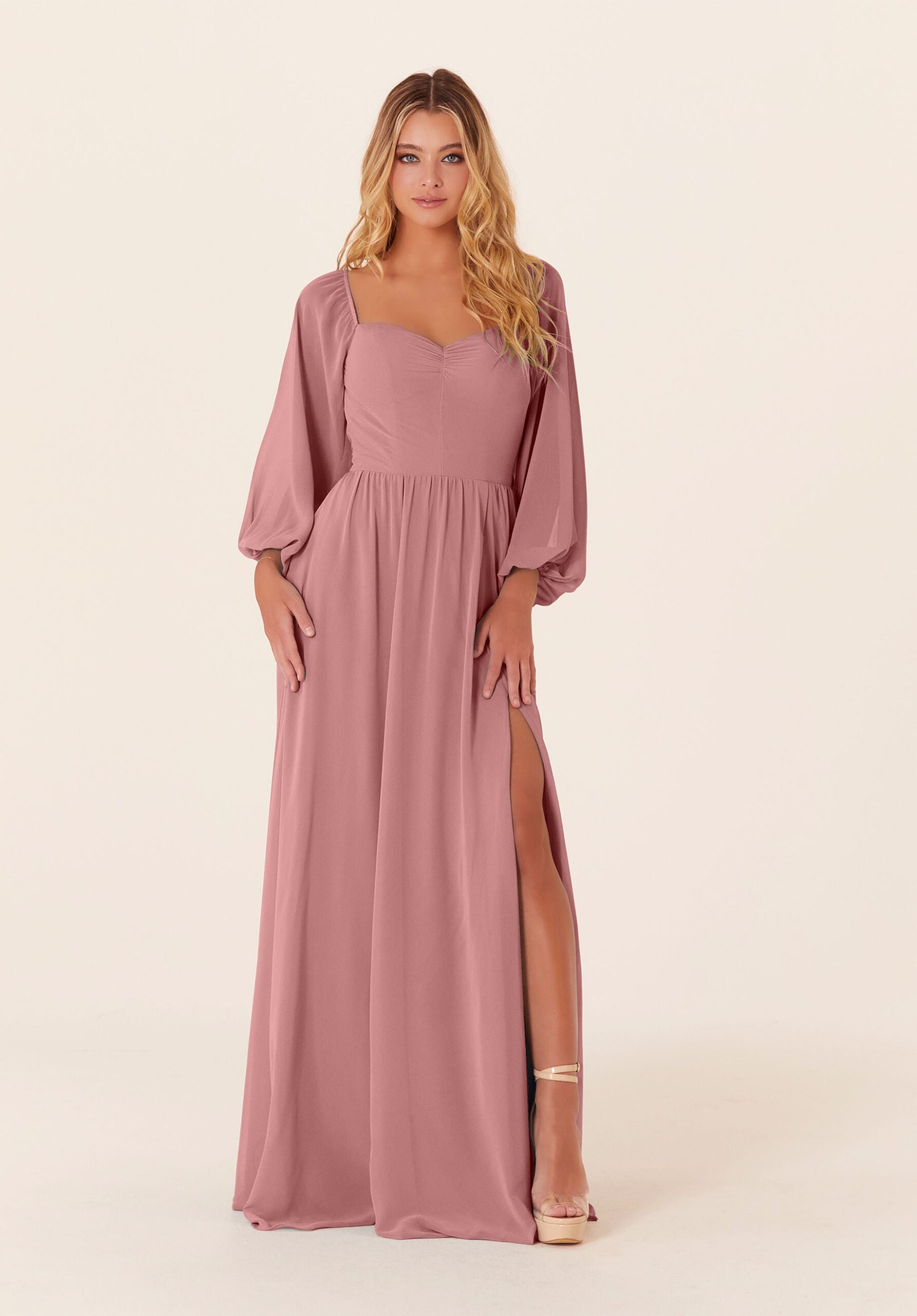Mother of the Bride Dresses Formal Long Sleeve Mother of the Bride Dress Desert Rose-Chiffon-21830-Pleated