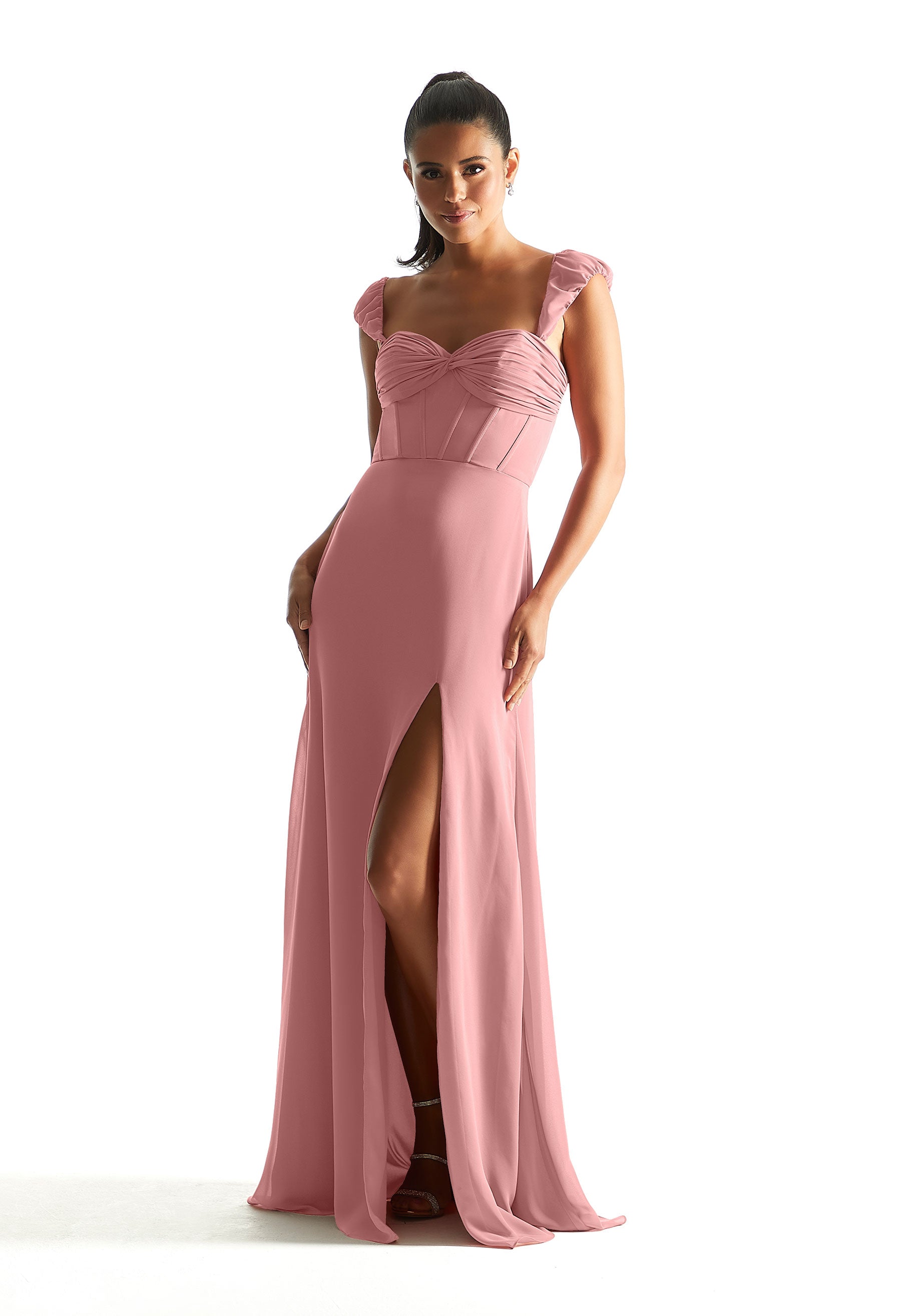 Formal Dresses Formal Long Corset Slit Evening Dress Desert Rose-Chiffon-21855-Corset