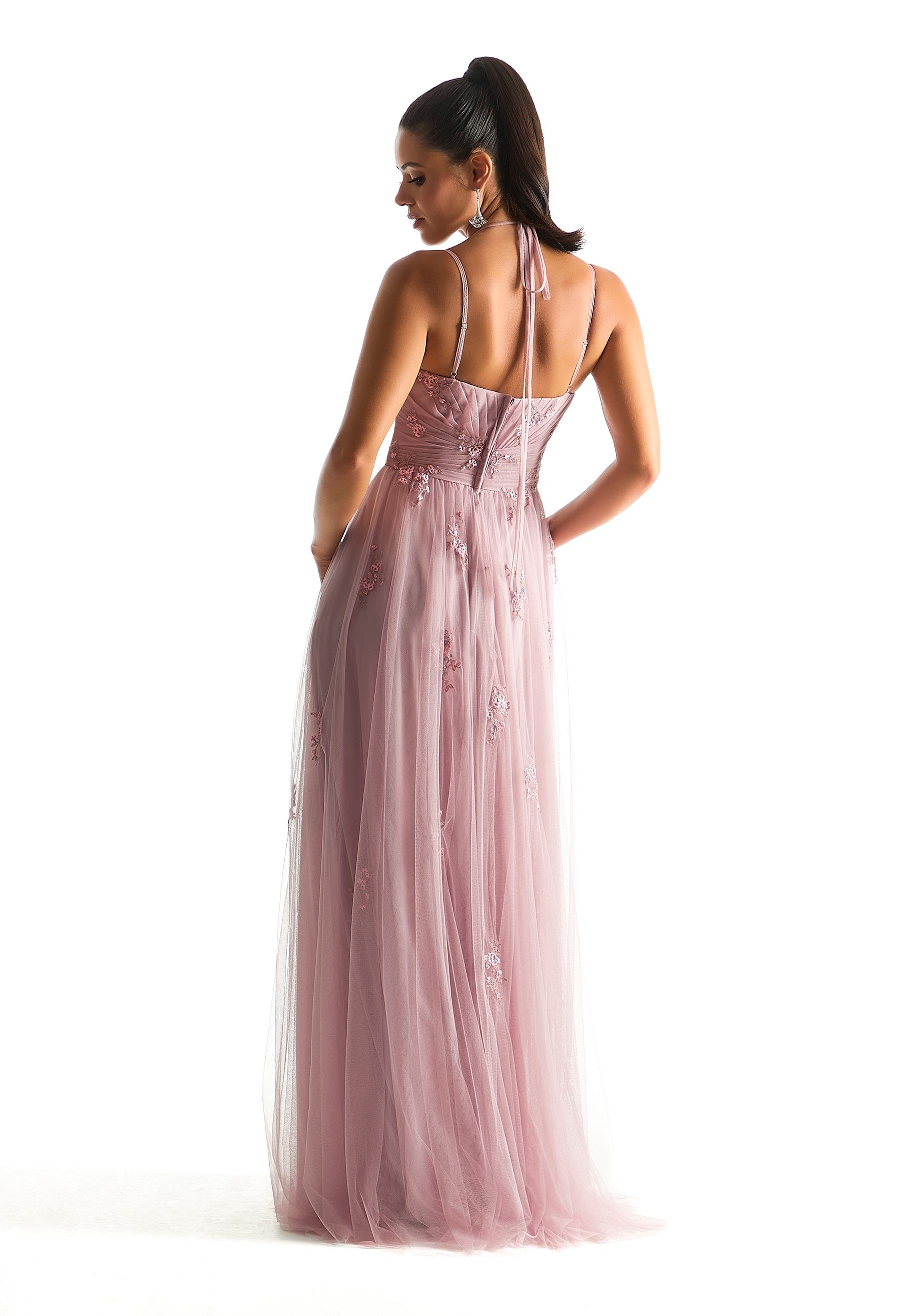 Formal Dresses Pleated Floral Long Formal Dress Desert Rose-Net-21843-Pleated