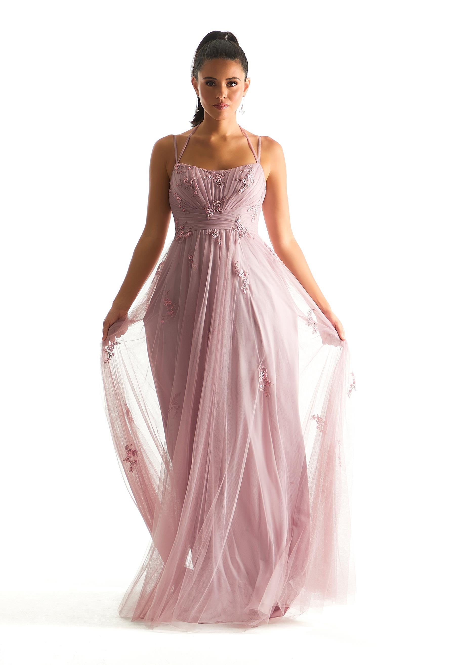 Formal Dresses Pleated Floral Long Formal Dress Desert Rose-Net-21843-Pleated