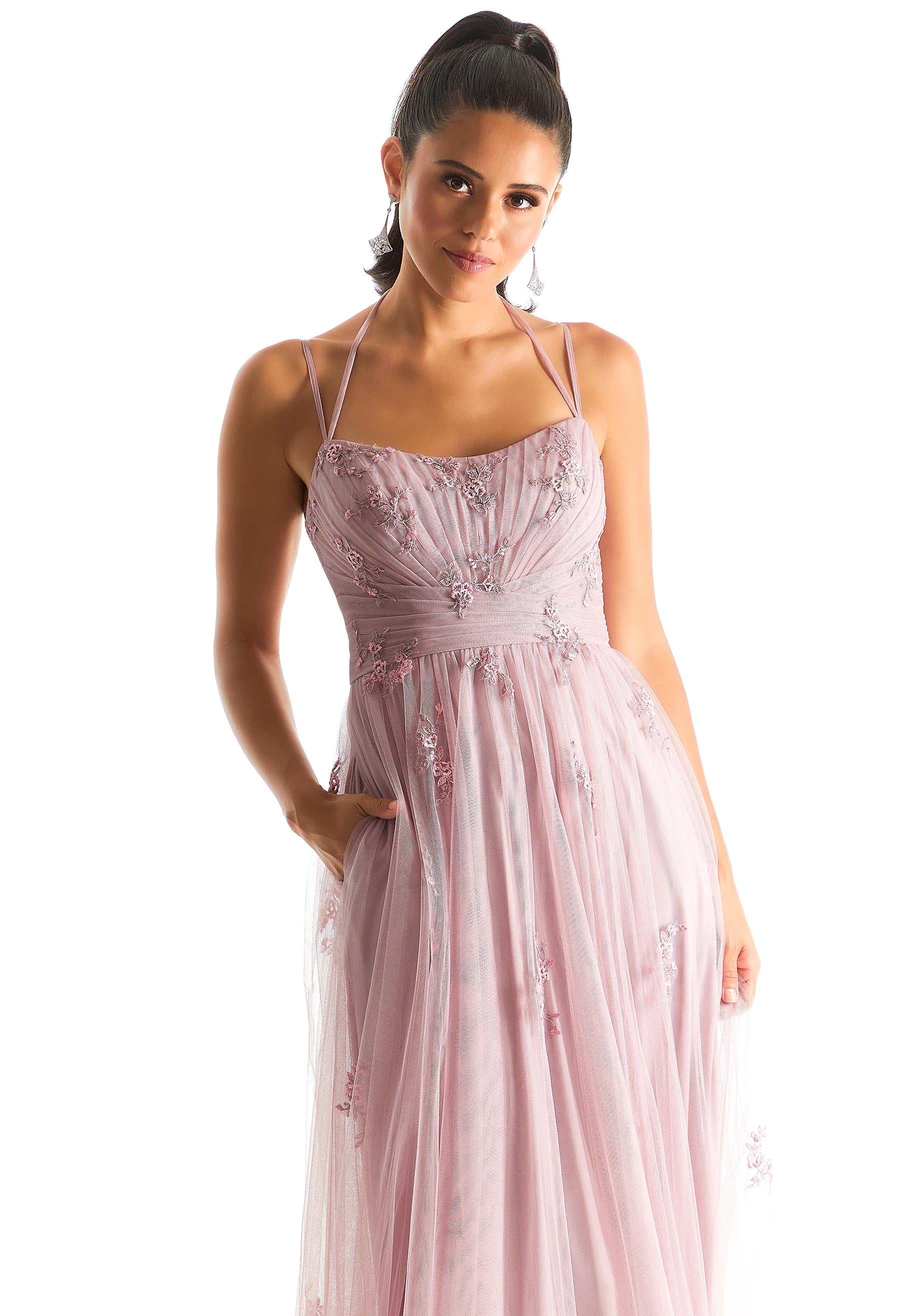 Formal Dresses Pleated Floral Long Formal Dress Desert Rose-Net-21843-Pleated
