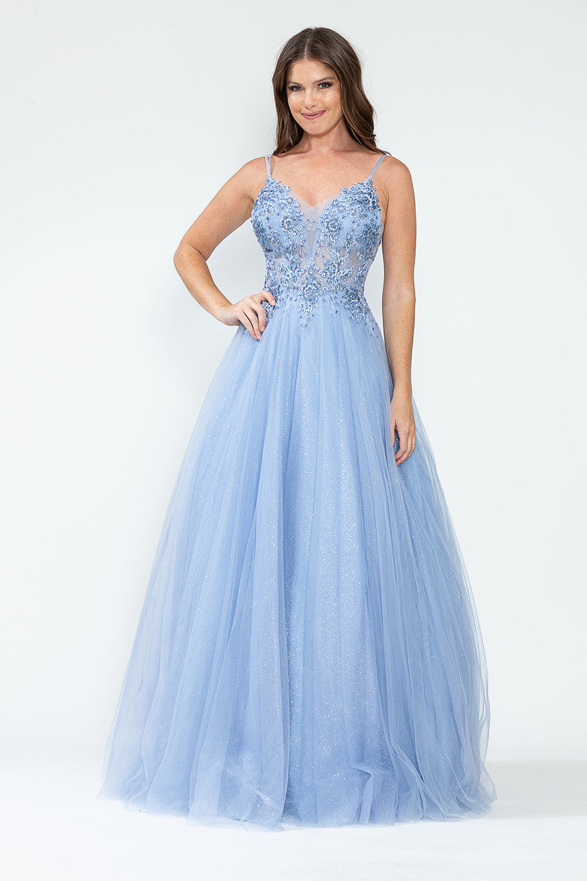 Prom Dresses Sequin Long Beaded Formal Prom Dress Lenovia 8182 Dusty Blue-Tulle-8182-Beaded
