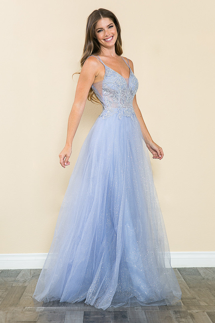 Prom Dresses Long Beaded Sequin Formal Prom Dress Lenovia 8183 Dusty Blue-Tulle-8183-Beaded