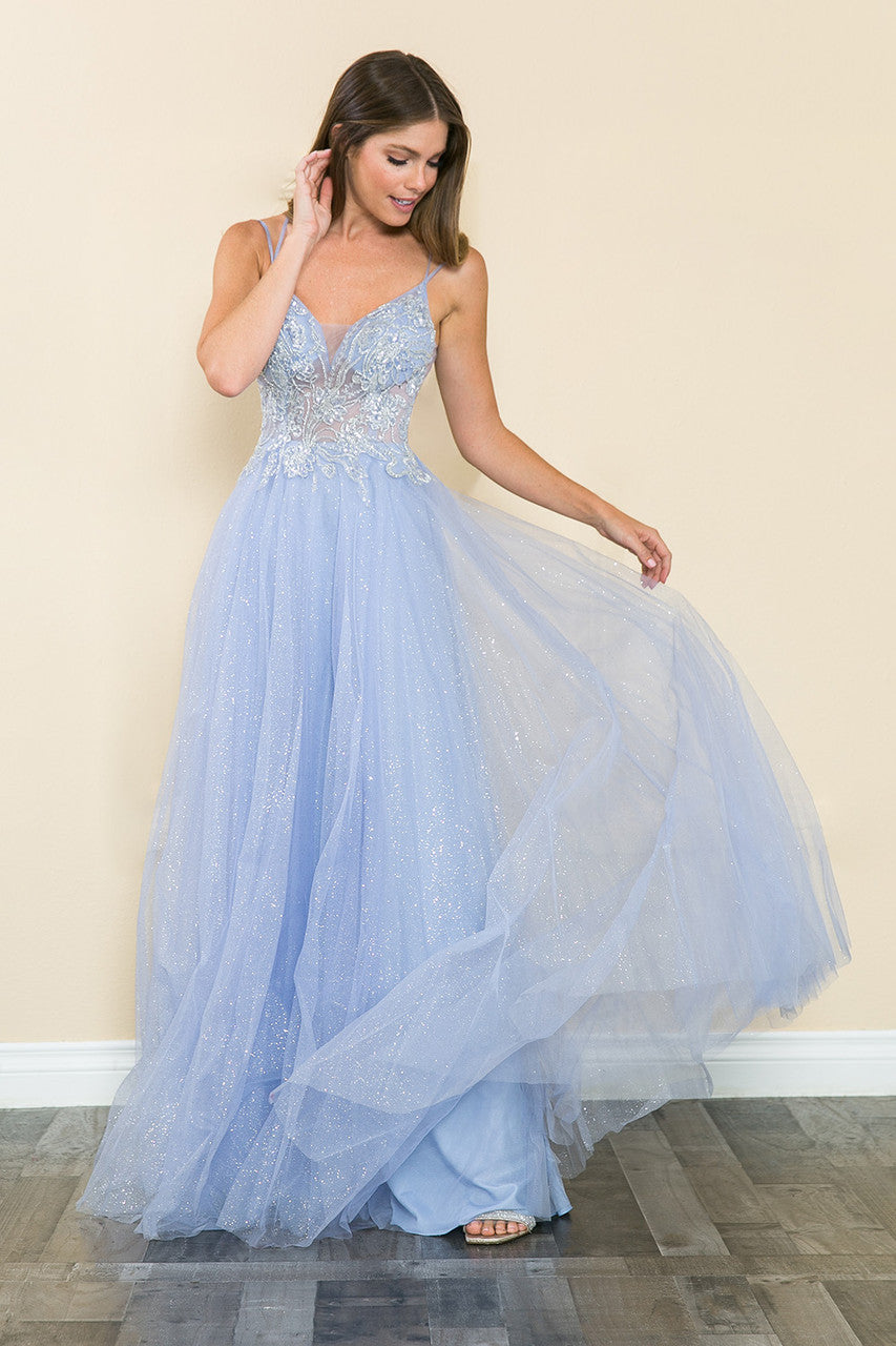 Prom Dresses Long Beaded Sequin Formal Prom Dress Lenovia 8183 Dusty Blue-Tulle-8183-Beaded