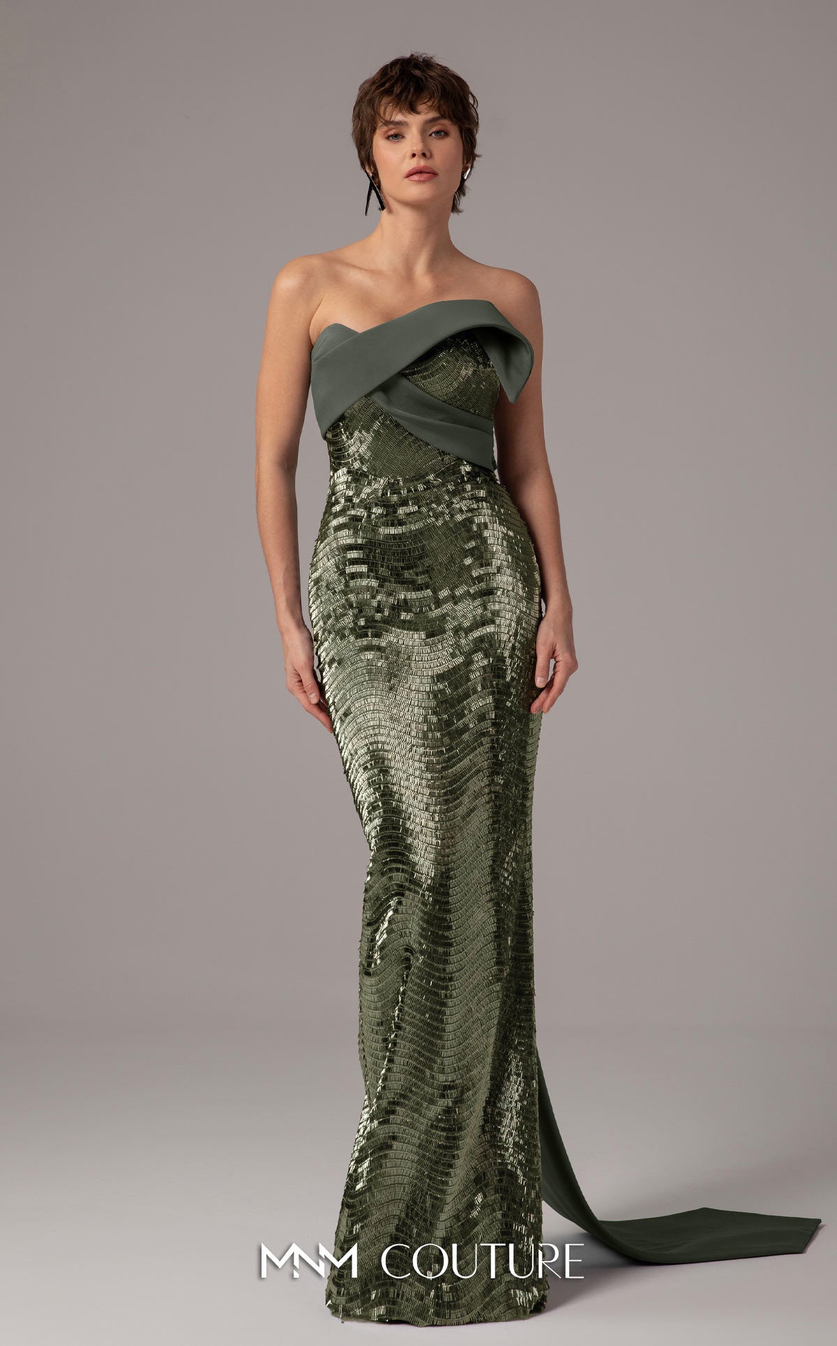 Formal Dresses Long Formal Prom Fitted Dress MNM Couture E0087 Olive