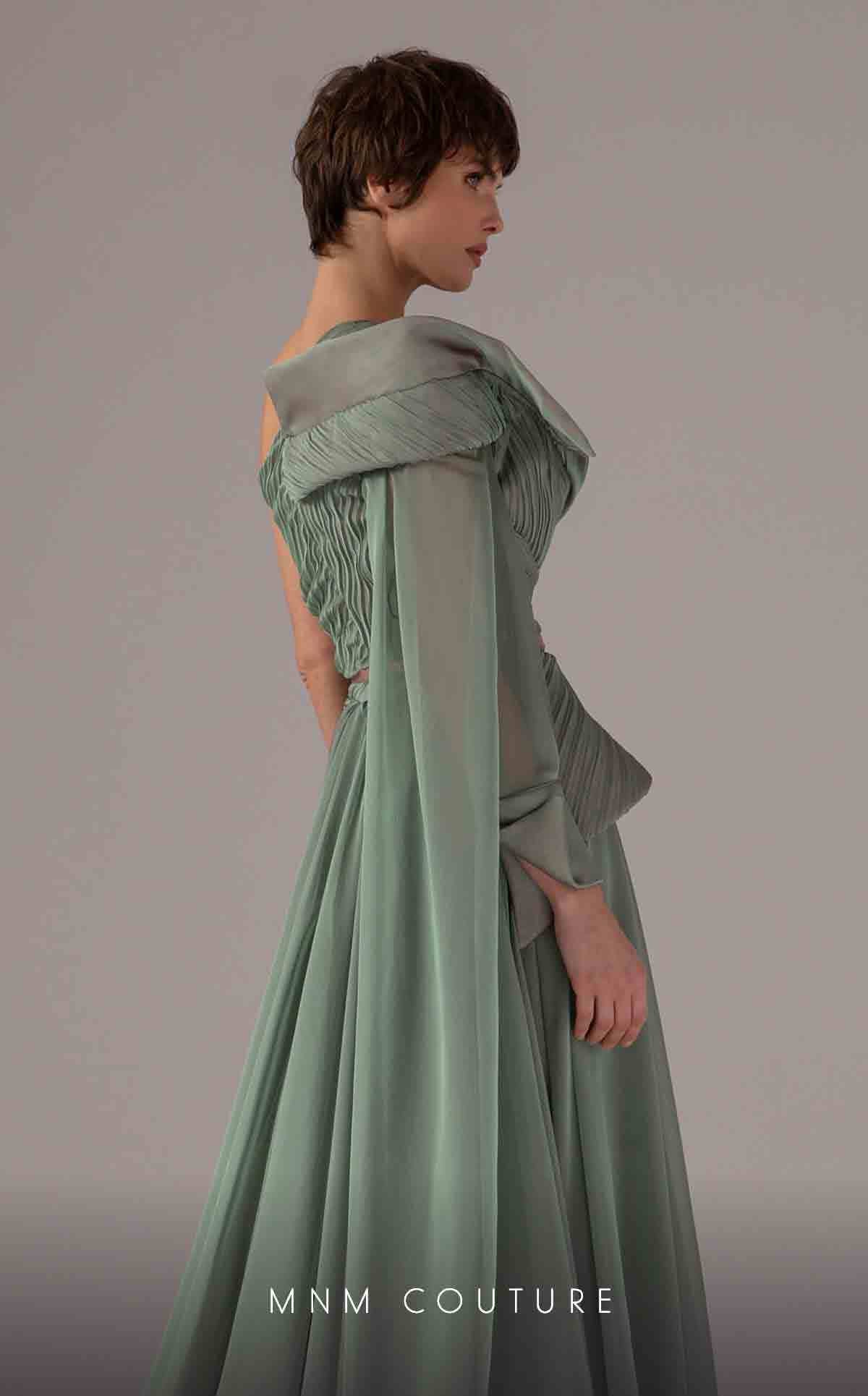 Mother of the Bride Dresses Pleated Cape Formal Long Mother of the Bride Dress Green