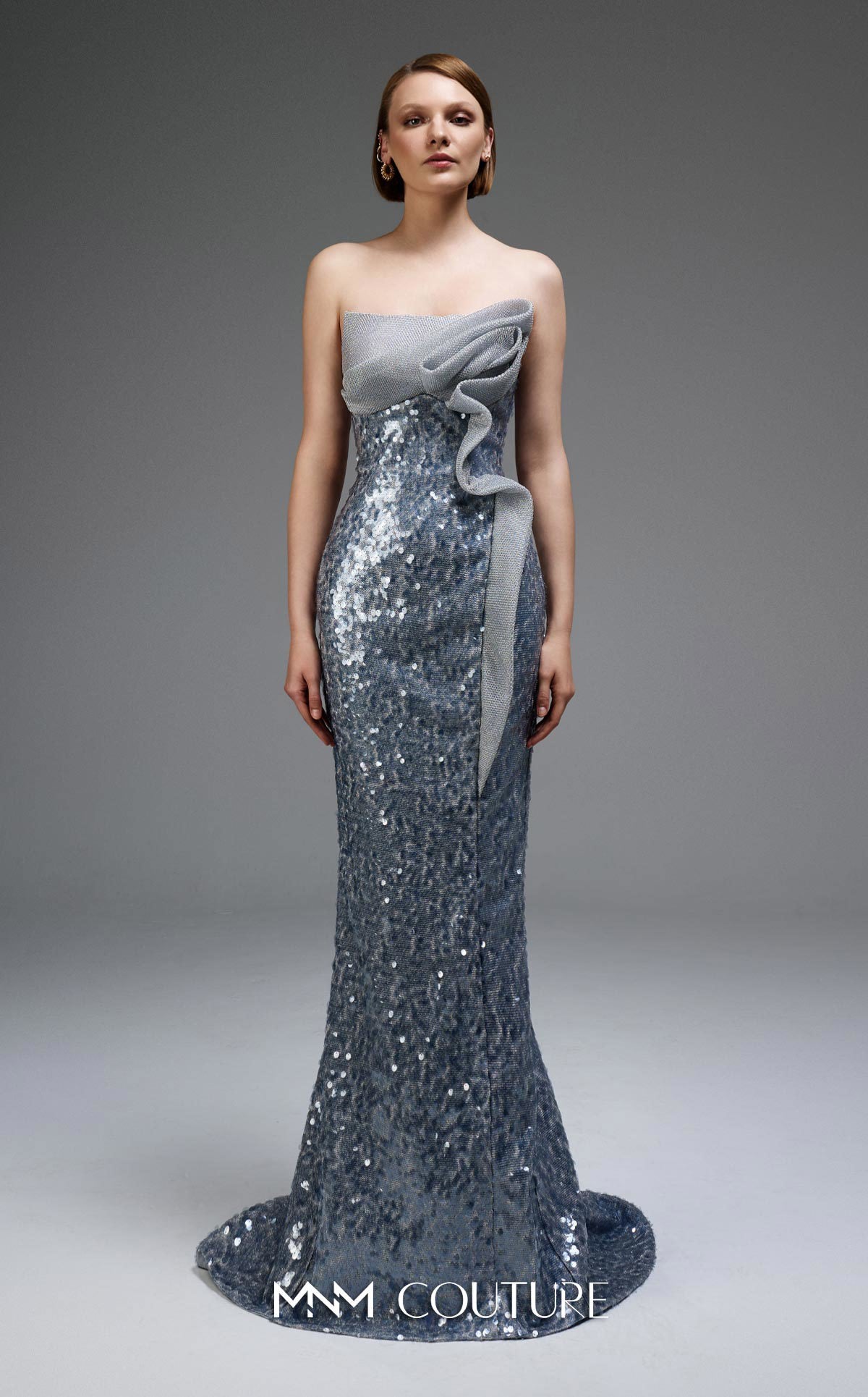 Prom Dresses Long Formal Fitted Sequin Glitter Prom Dress MNM Couture E0105 Silver