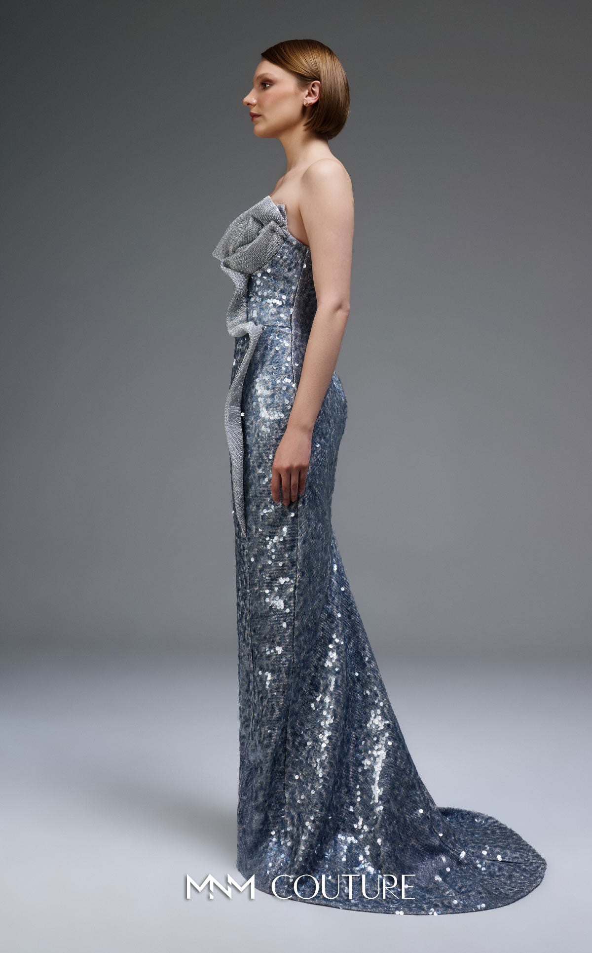 Prom Dresses Long Formal Fitted Sequin Glitter Prom Dress MNM Couture E0105 Silver