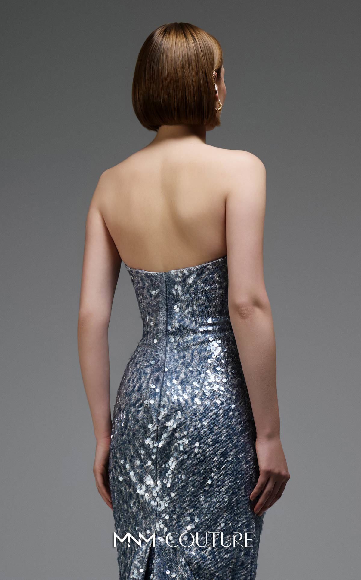 Prom Dresses Long Formal Fitted Sequin Glitter Prom Dress MNM Couture E0105 Silver