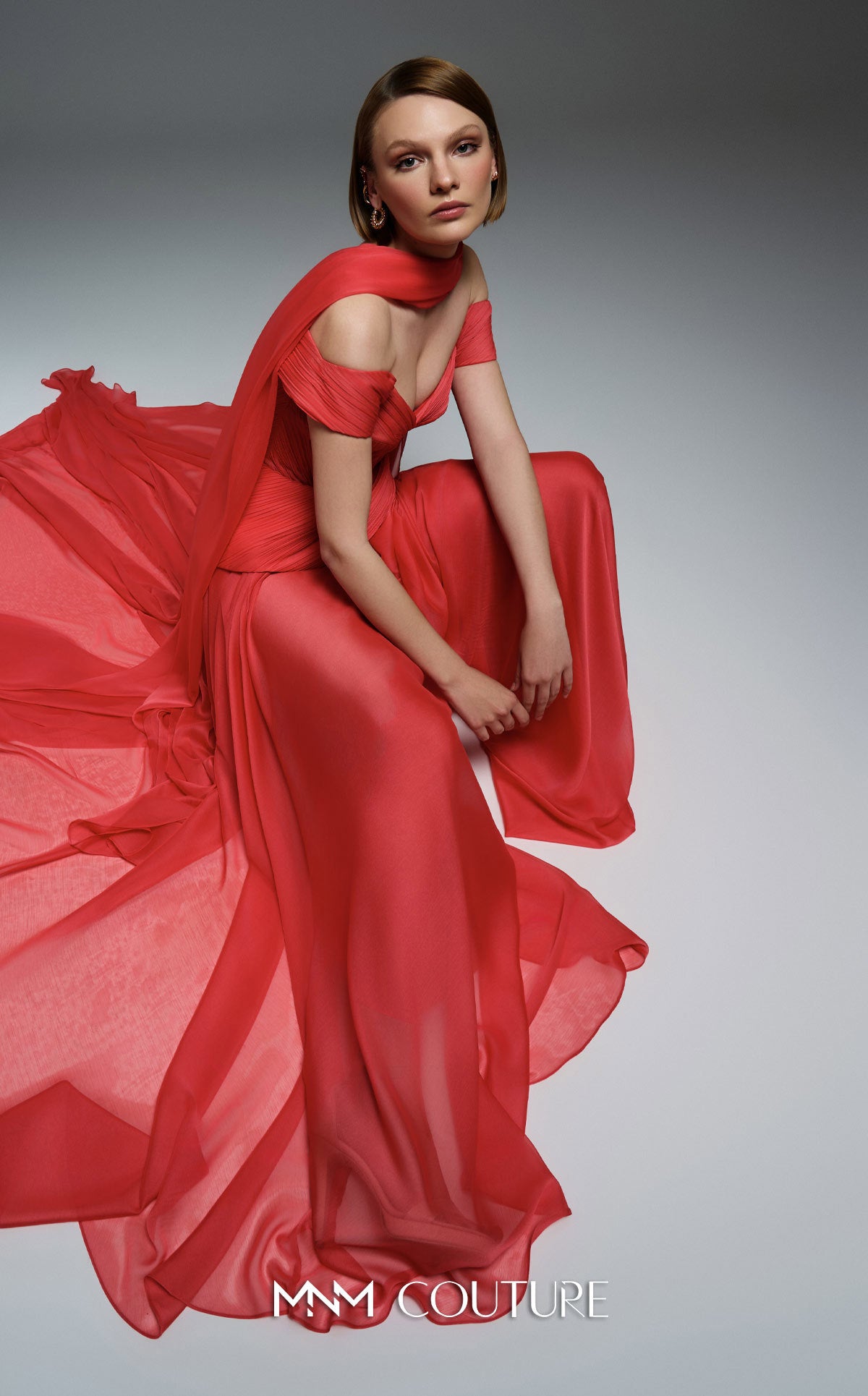 Prom Dresses Formal Long Pleated Corset Prom Dress MNM Couture E0119 Coral