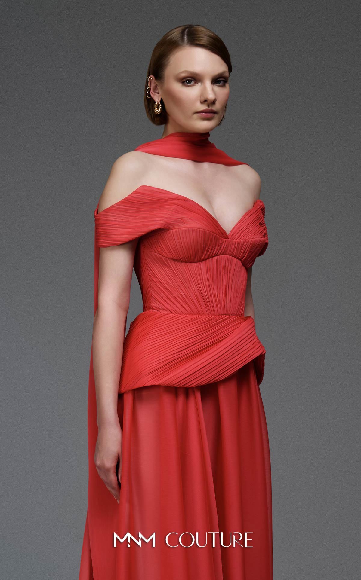 Prom Dresses Formal Long Pleated Corset Prom Dress MNM Couture E0119 Coral