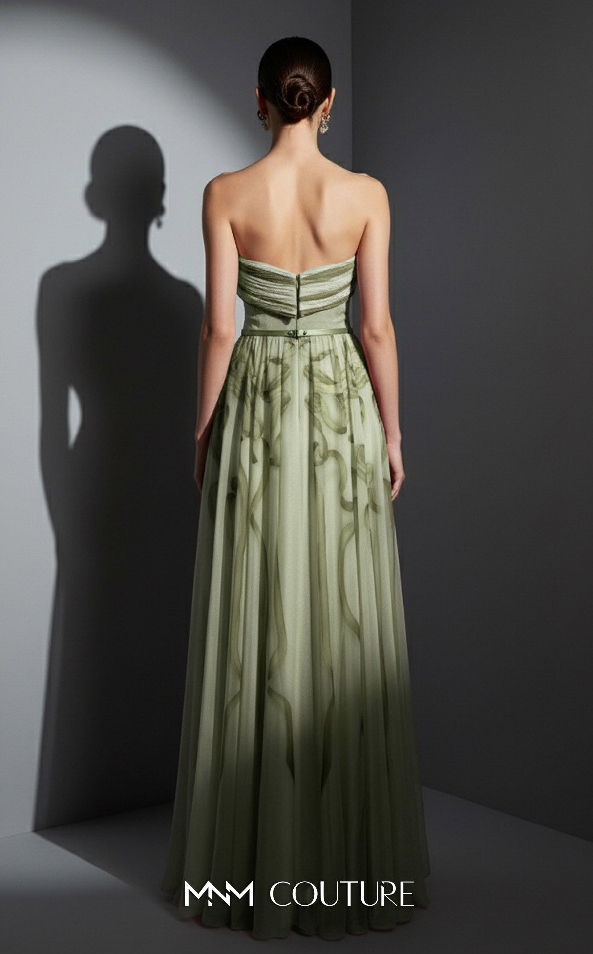 Strapless Long Tulle Formal Gown by MNM Couture E0129 in Olive