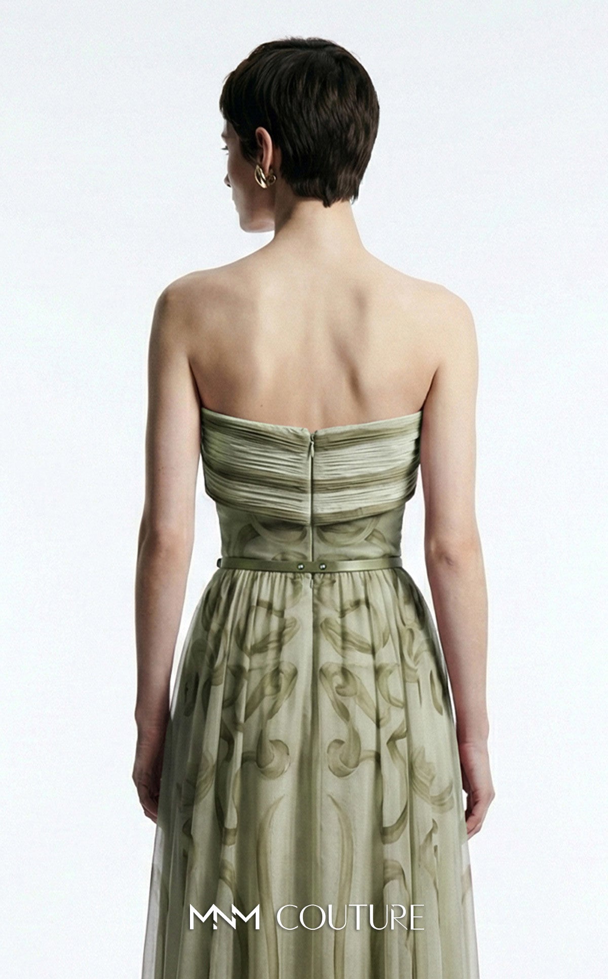 Strapless Long Tulle Formal Gown by MNM Couture E0129 in Olive