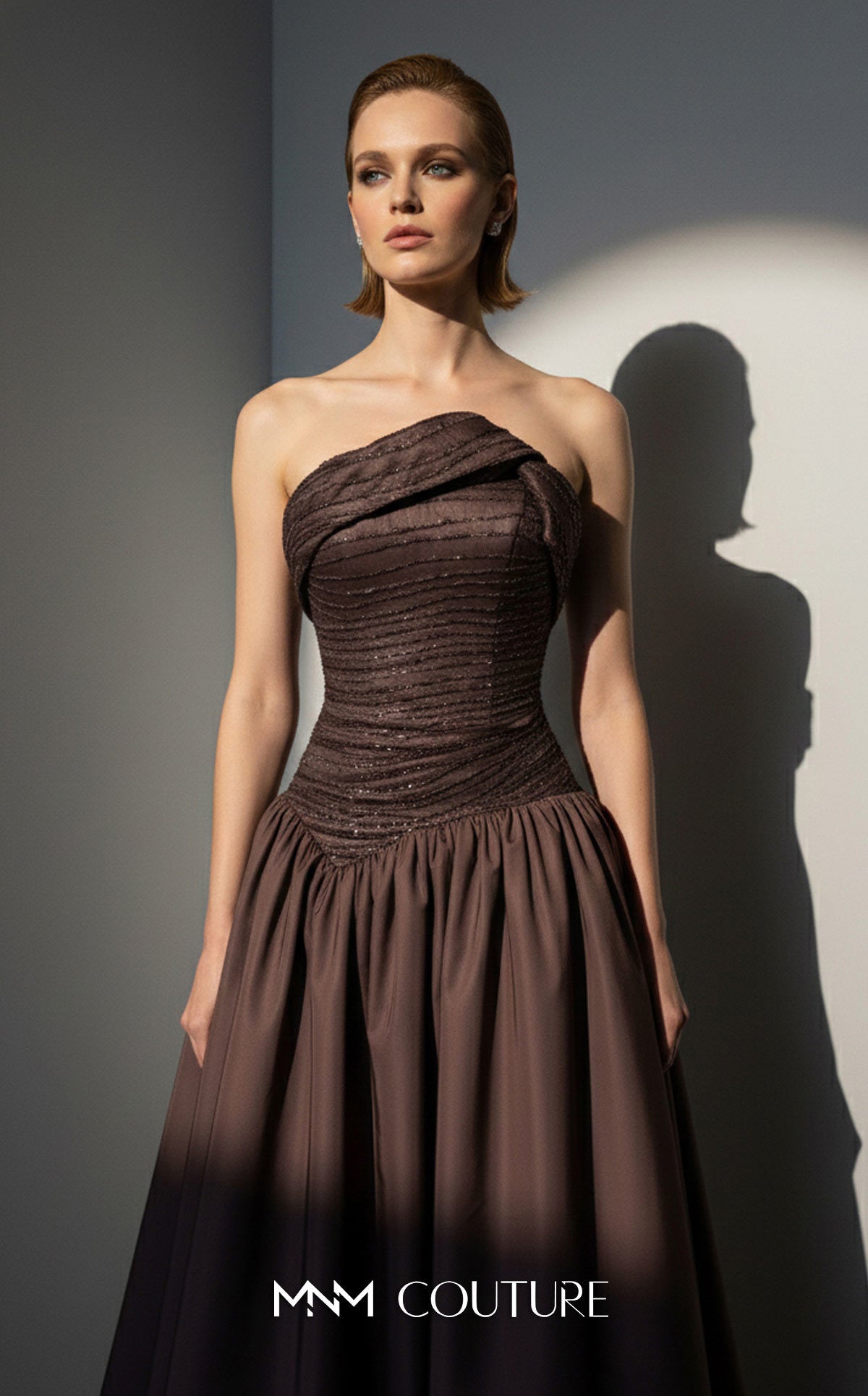 Strapless Curved Neck Floor-Length Satin Occasion Ball Gown MNM Couture E0132