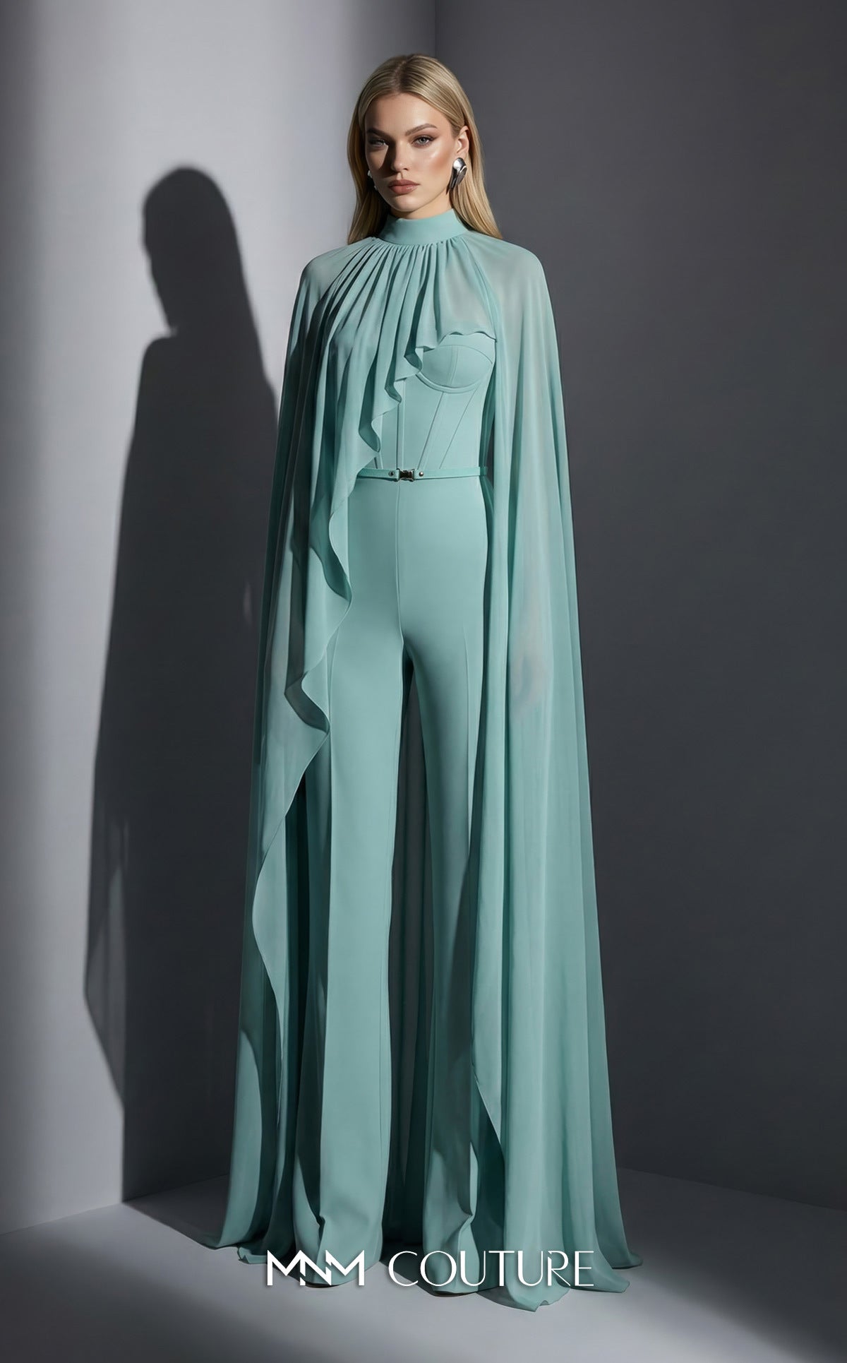 Crew/High-Neck Floor-Length Chiffon Evening Sheath/Column MNM Couture E0143