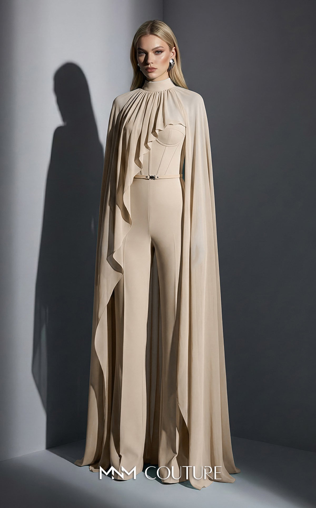 Crew/High-Neck Floor-Length Chiffon Evening Sheath/Column MNM Couture E0143