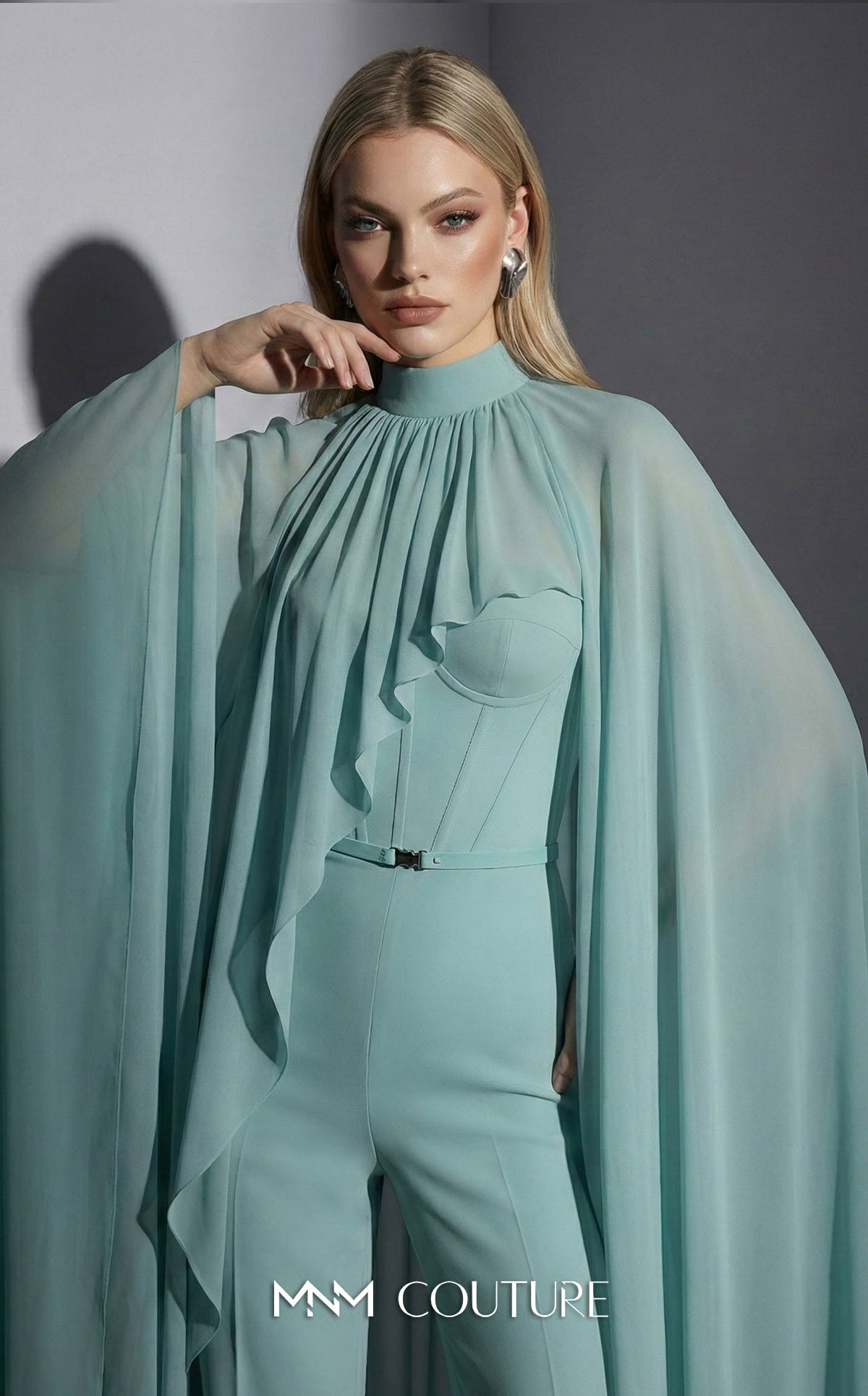 Crew/High-Neck Floor-Length Chiffon Evening Sheath/Column MNM Couture E0143