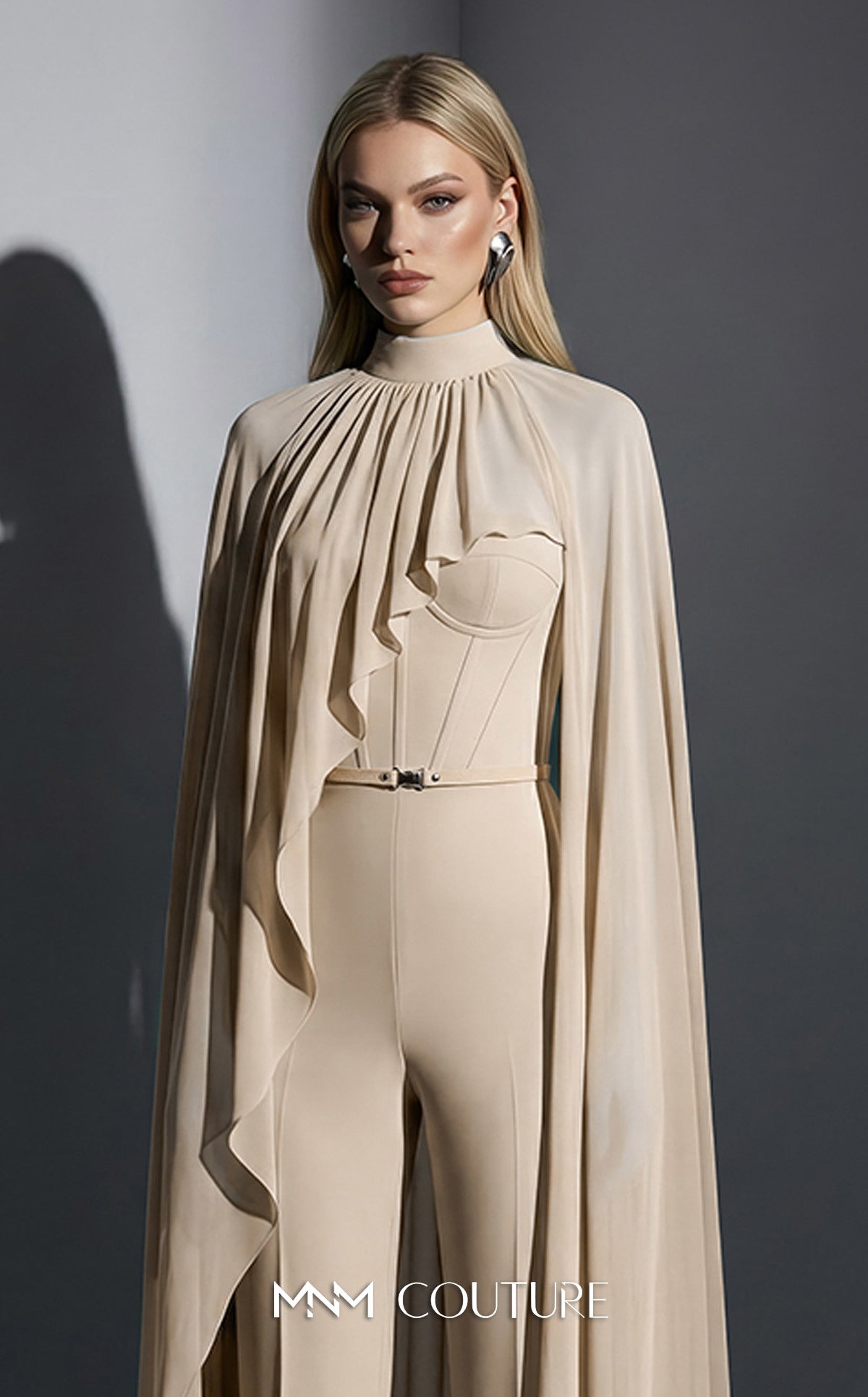 Crew/High-Neck Floor-Length Chiffon Evening Sheath/Column MNM Couture E0143