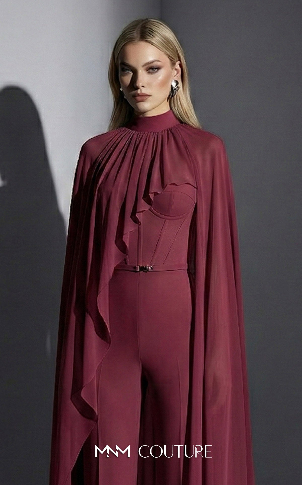 Crew/High-Neck Floor-Length Chiffon Evening Sheath/Column MNM Couture E0143