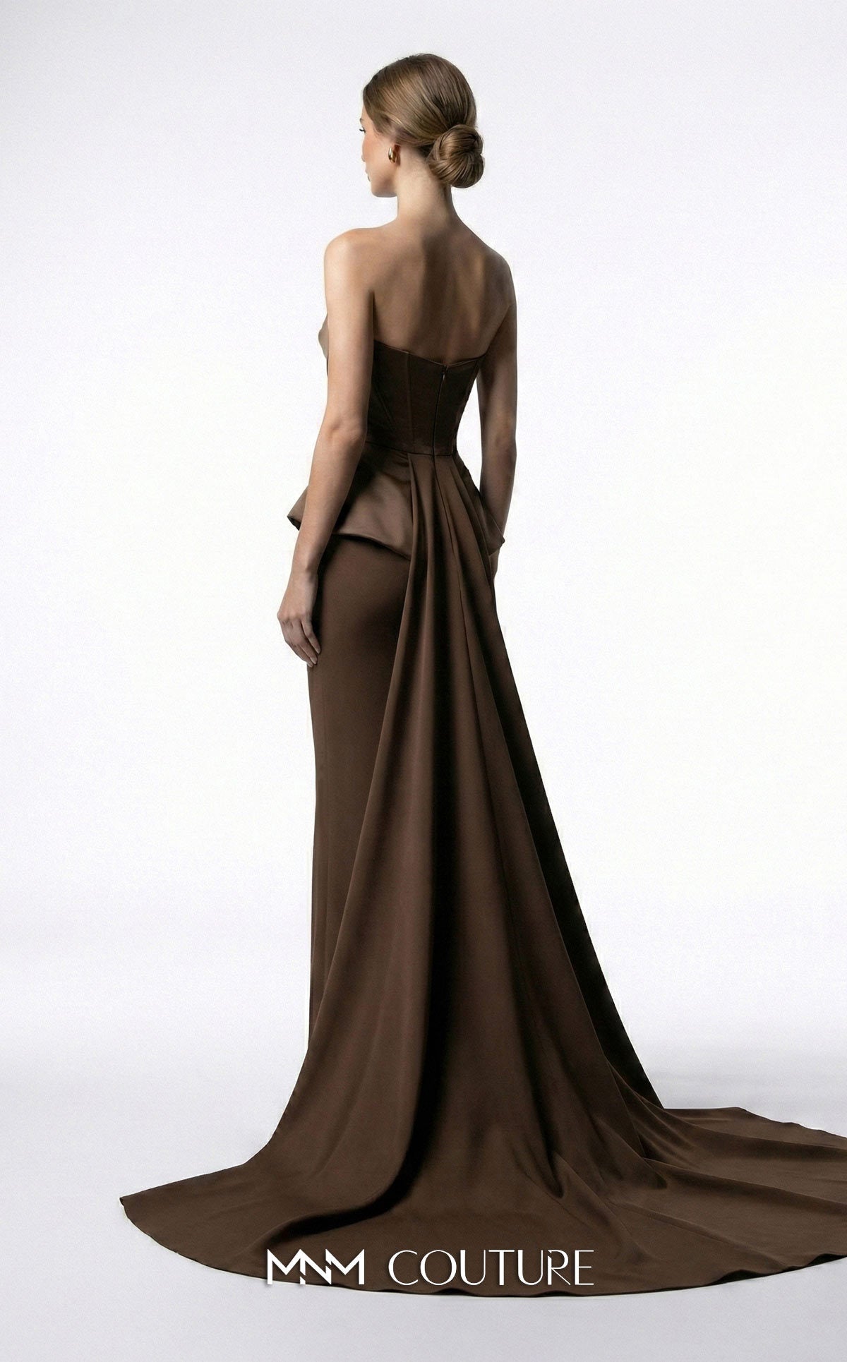 Strapless Curved Neck Floor-Length with Train Satin Formal Sheath/Colu MNM Couture E0146