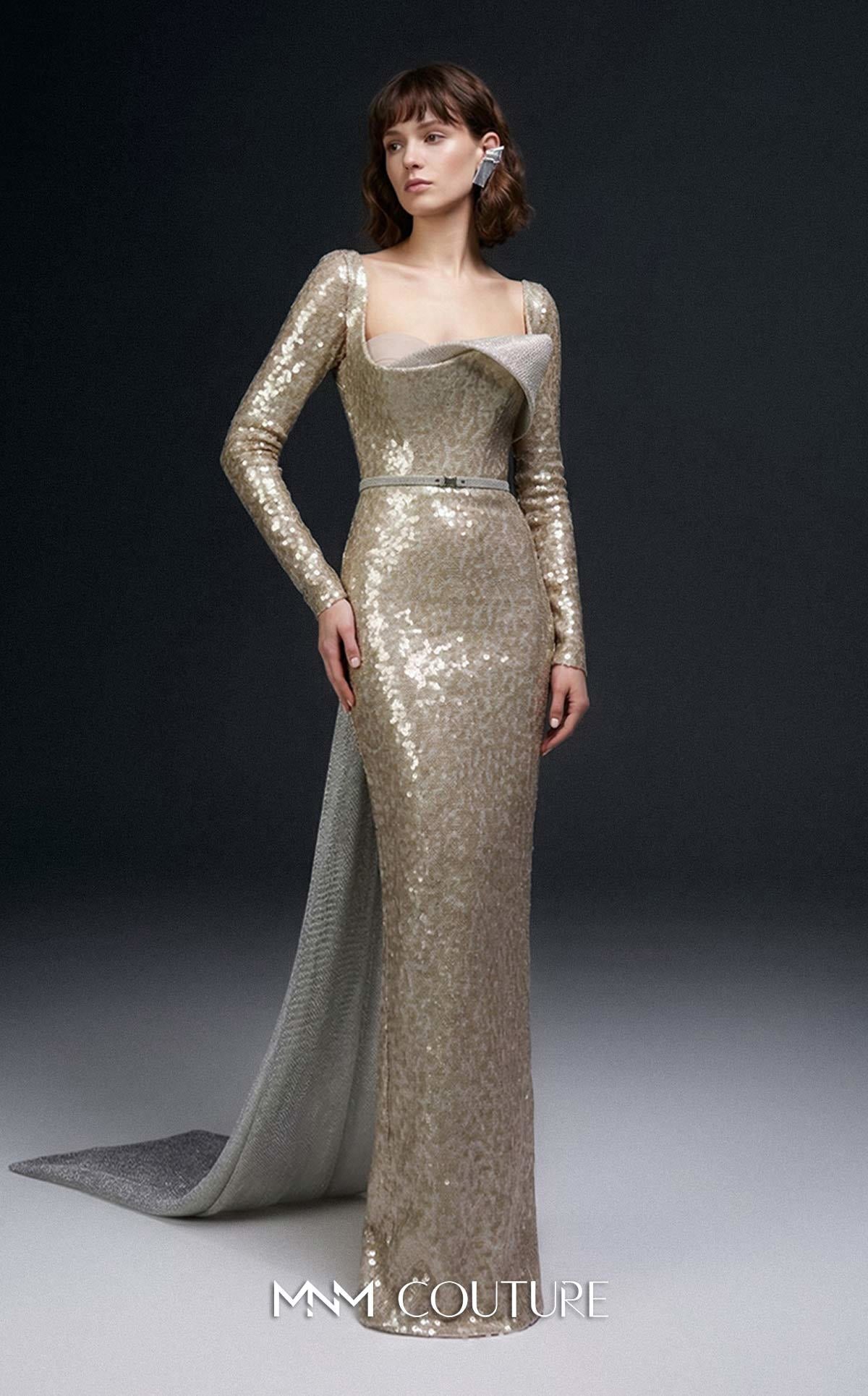 Square Floor-Length Sequin Evening Sheath MMN Couture E0157