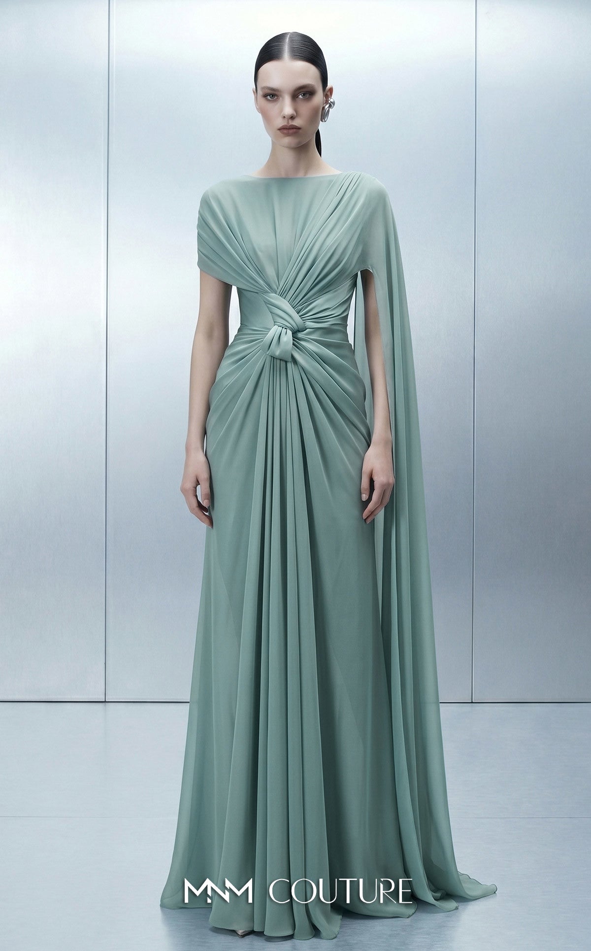 Crew/High-Neck Floor-Length Chiffon Formal Sheath/Column MNM Couture E0160