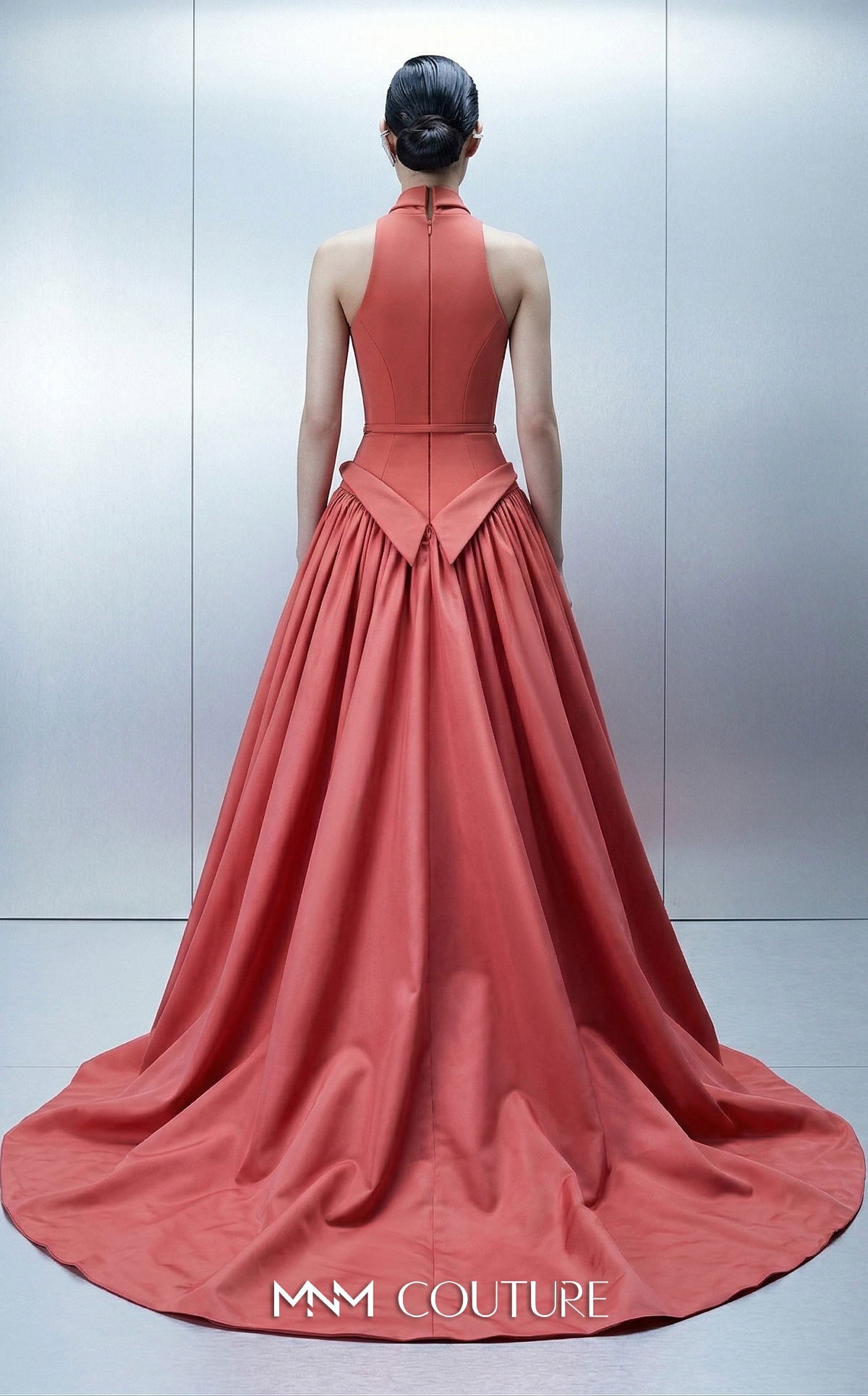 Halter Floor-Length Satin Evening Ball Gown MNM Couture E0163